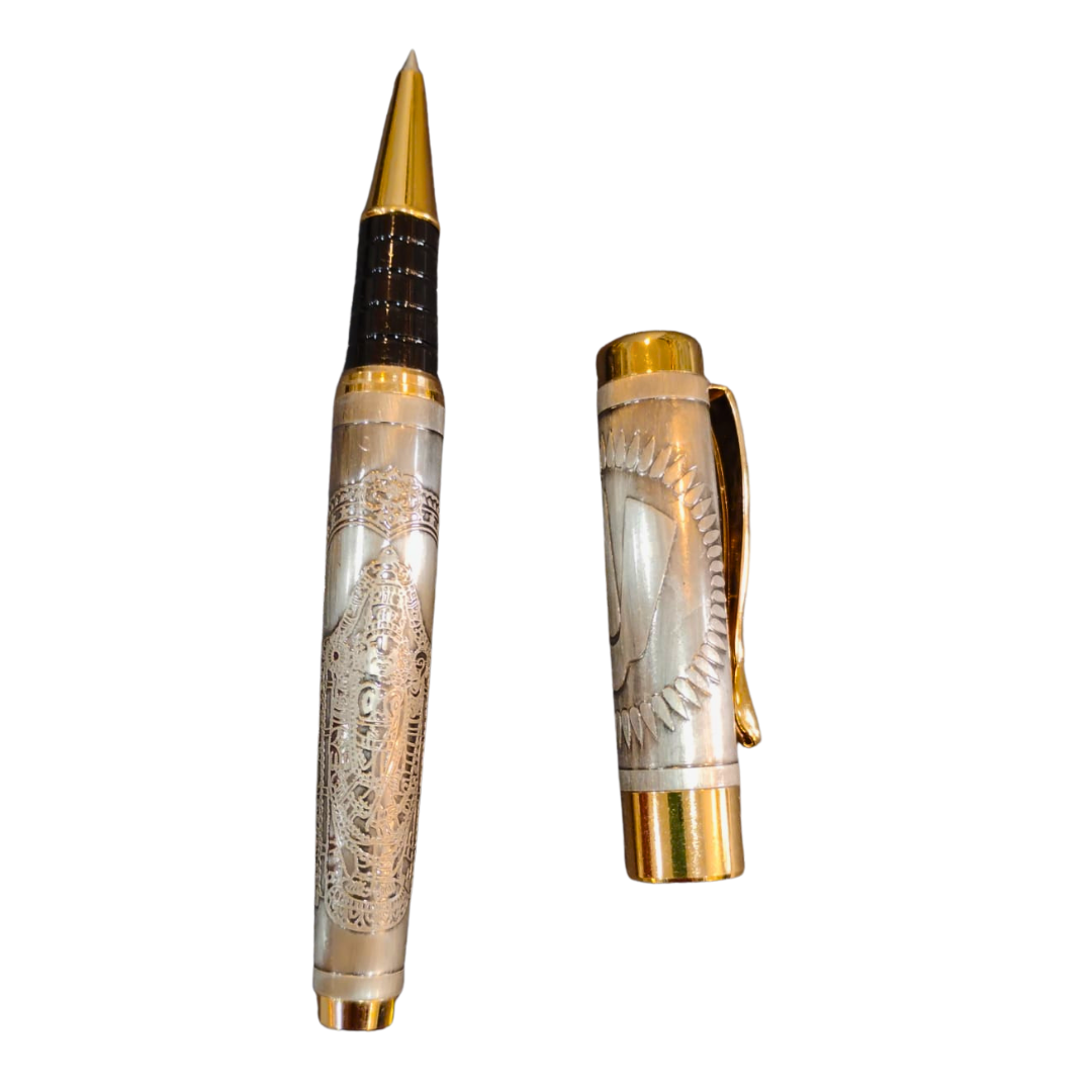 Gold Plated Shri Balaji Engraved Roller Ball Pen