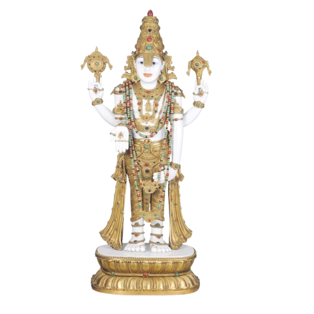 Baikunth Balaji Idol – Handcrafted Bronze & Porcelain Lord Balaji Statue for Puja (105 cm)