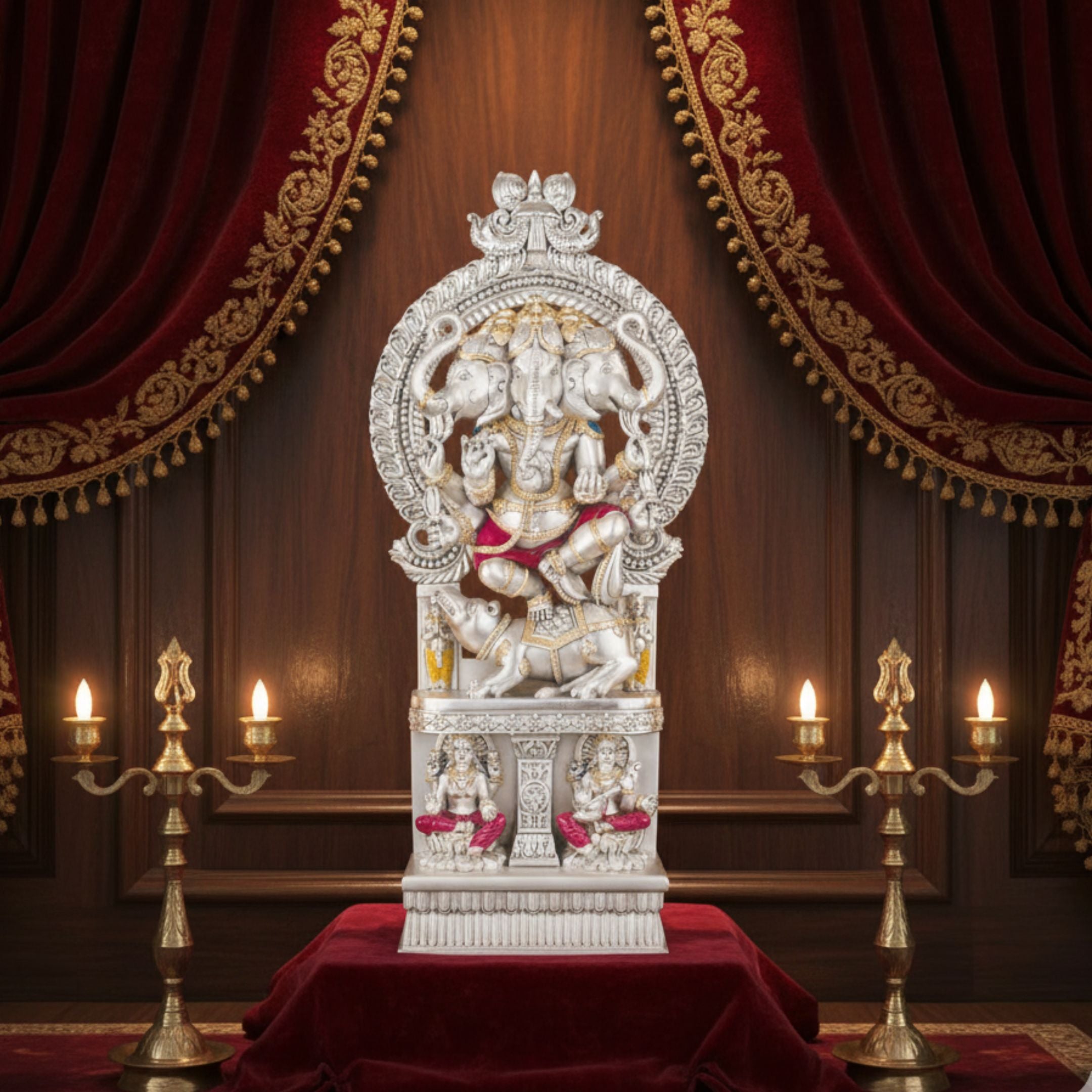 Three Face Ganesha Idol — Unique Trinetra Ganpati Statue for Puja & Home Décor. ( H 67CM)