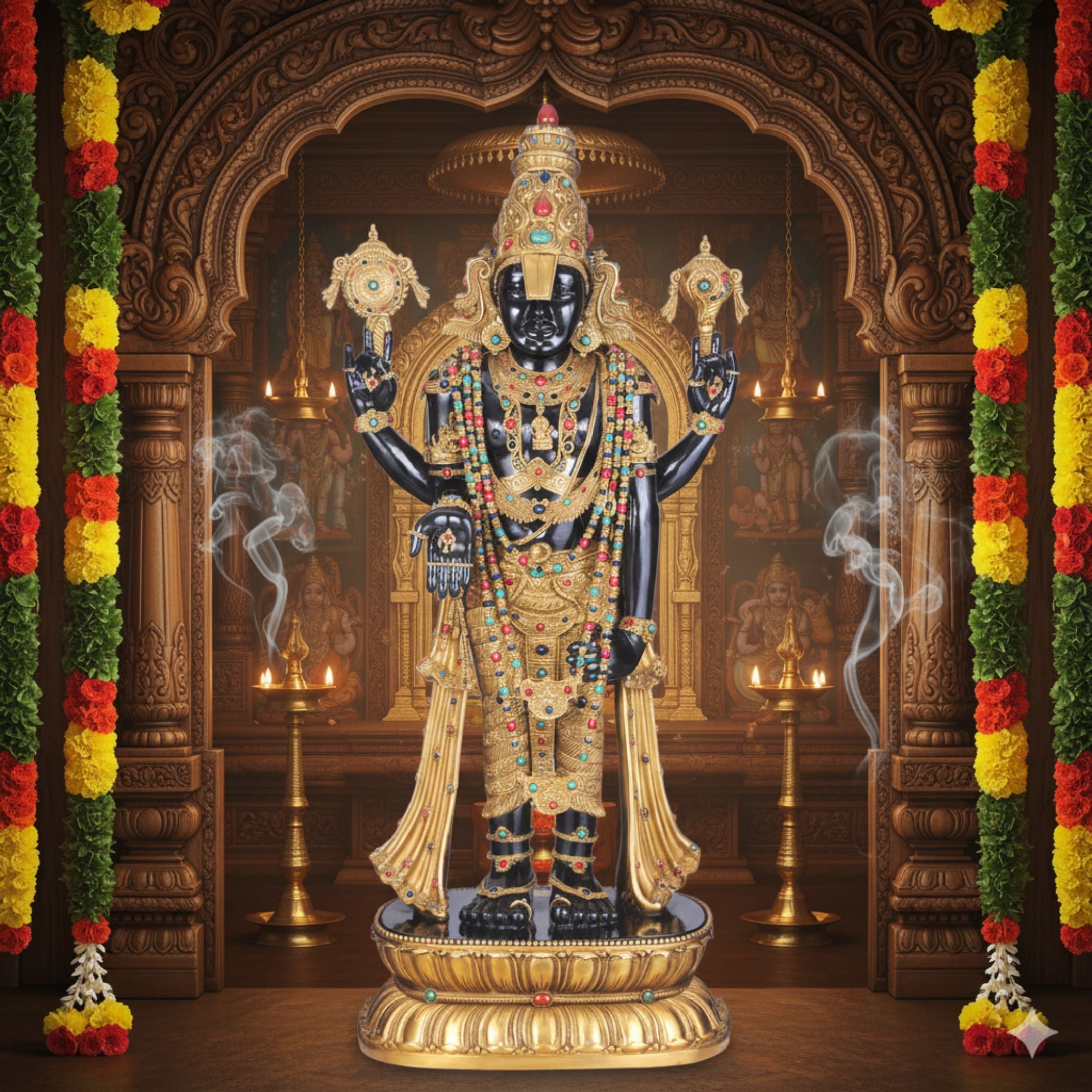 Baikunth Balaji Idol – Handcrafted Bronze & Porcelain Lord Balaji Statue for Puja (105 cm)