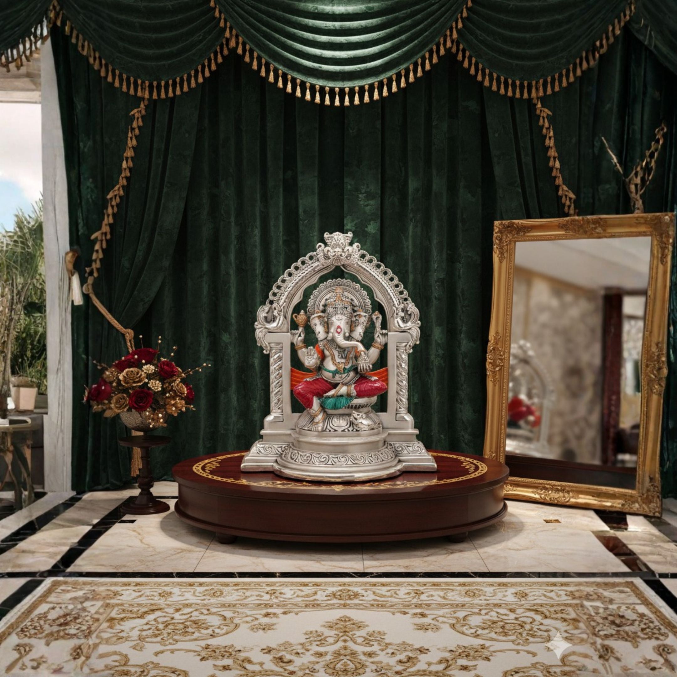 LORD GANESHA "Idol in Sterling Silver — Handcrafted Divine Masterpiece for Puja & Collectors. (22 CM)