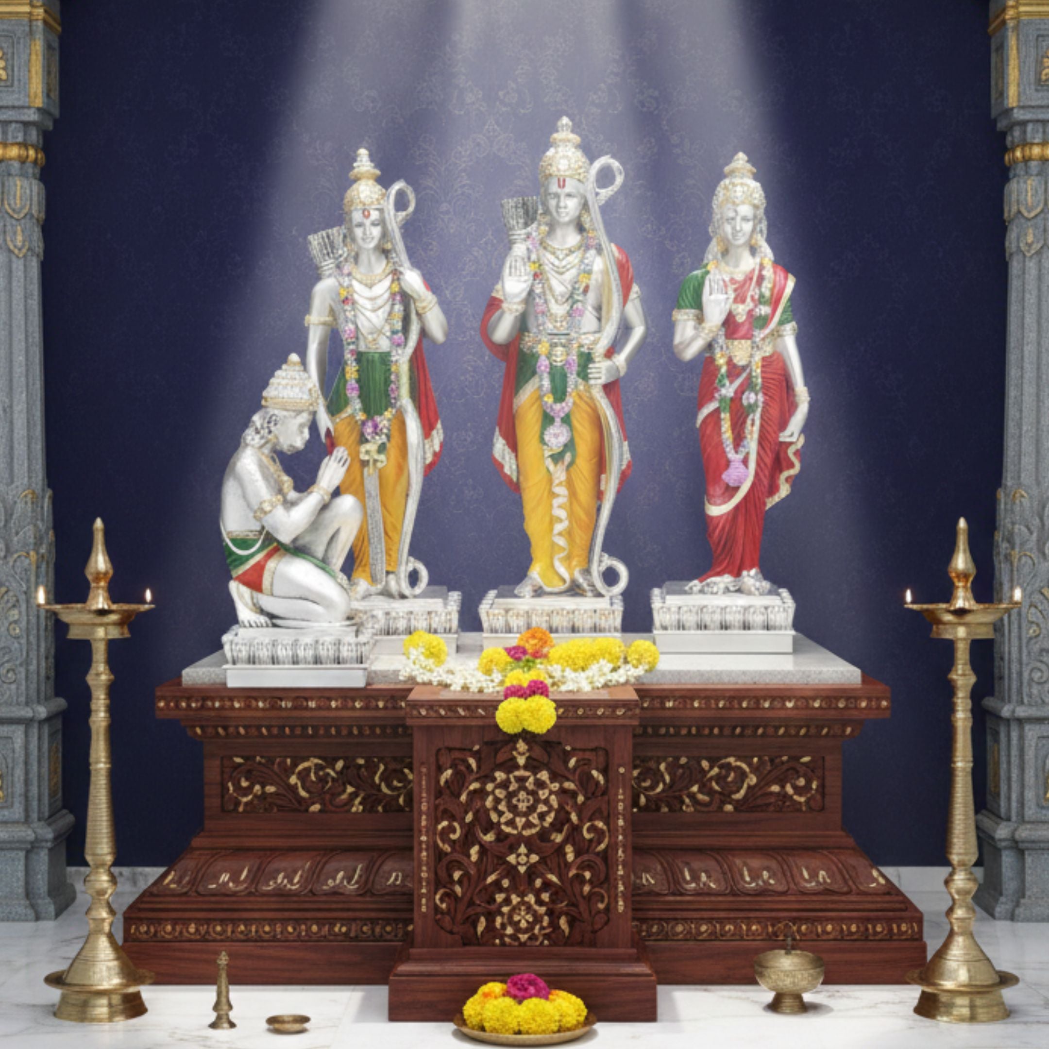 Ram Darbar Coloured Set – Vibrant Painted Hindu Deity Idol Set for Puja & Home Decor