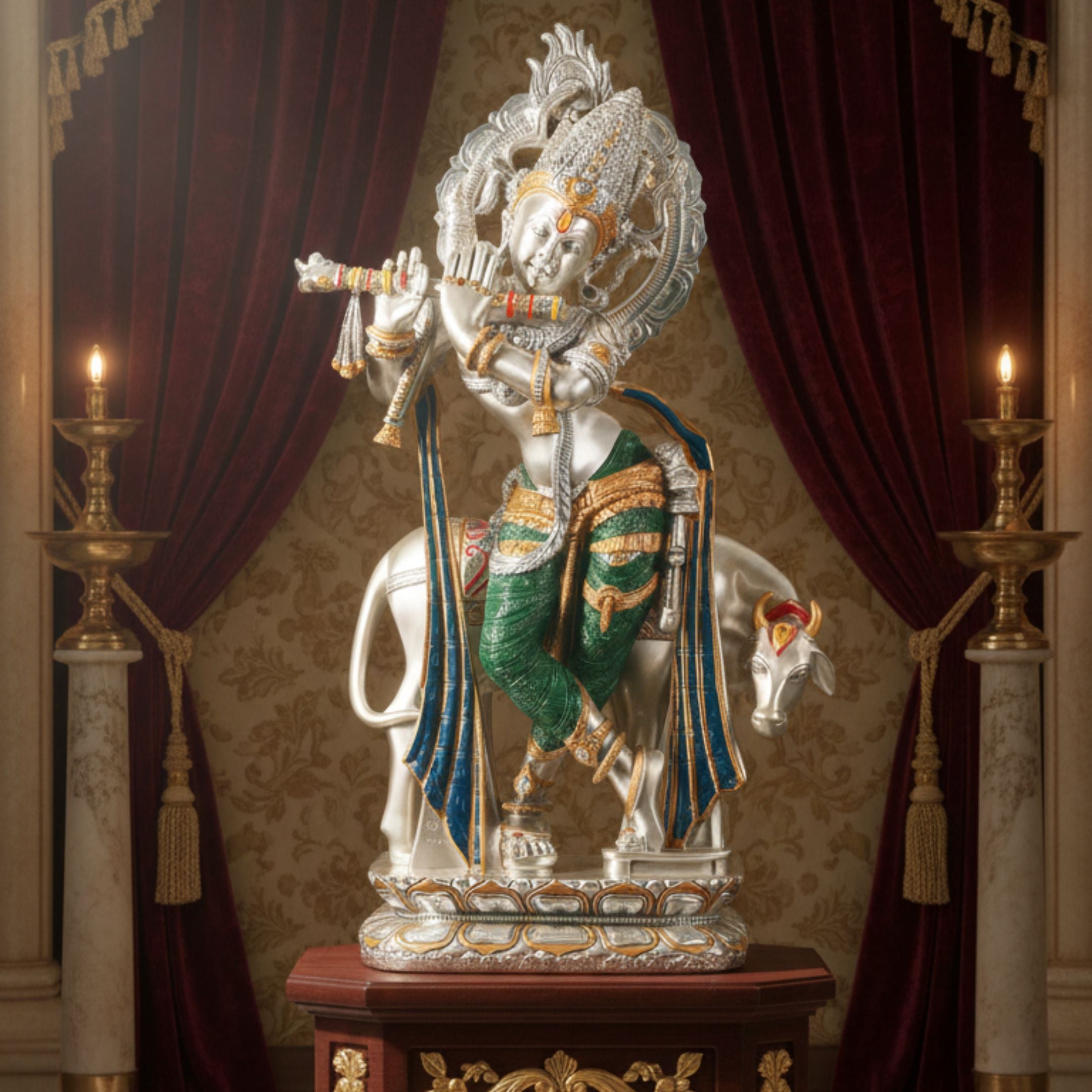 Krishna Emerald Idol – Stunning Emerald-Colored Lord Krishna Statue for Spiritual Decor (55cm)