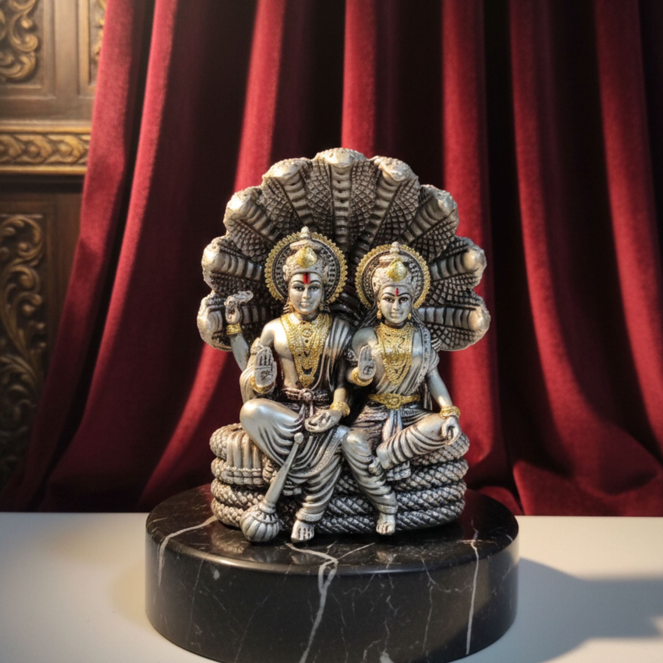 "LAXMI NARAYAN STATUE    Idol in Sterling Silver — Handcrafted Divine Masterpiece for Puja & Collectors. ( H 13 CMS)