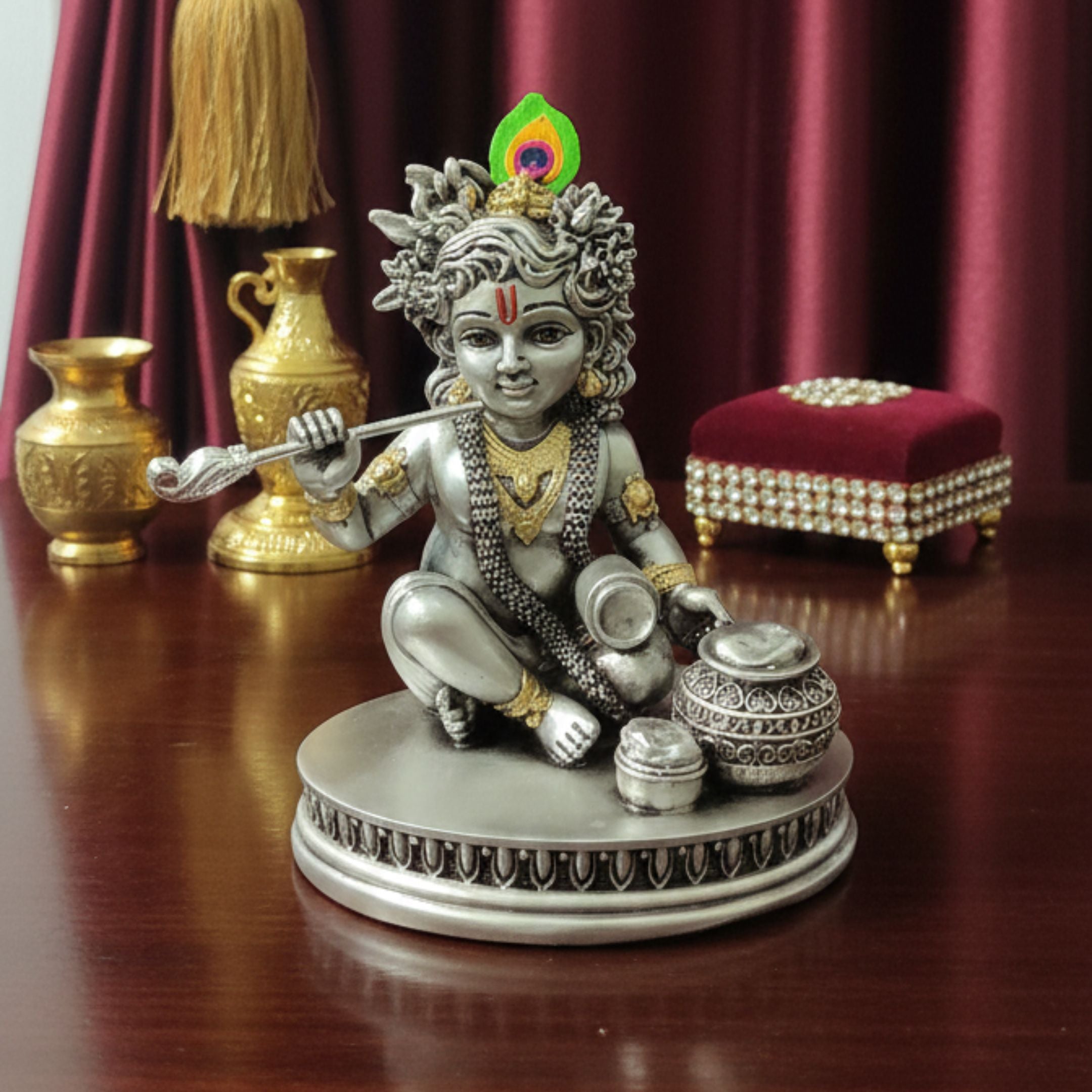 Bal Gopal Idol in Sterling Silver – Handcrafted Divine Masterpiece for Puja & Collectors | 12 cm