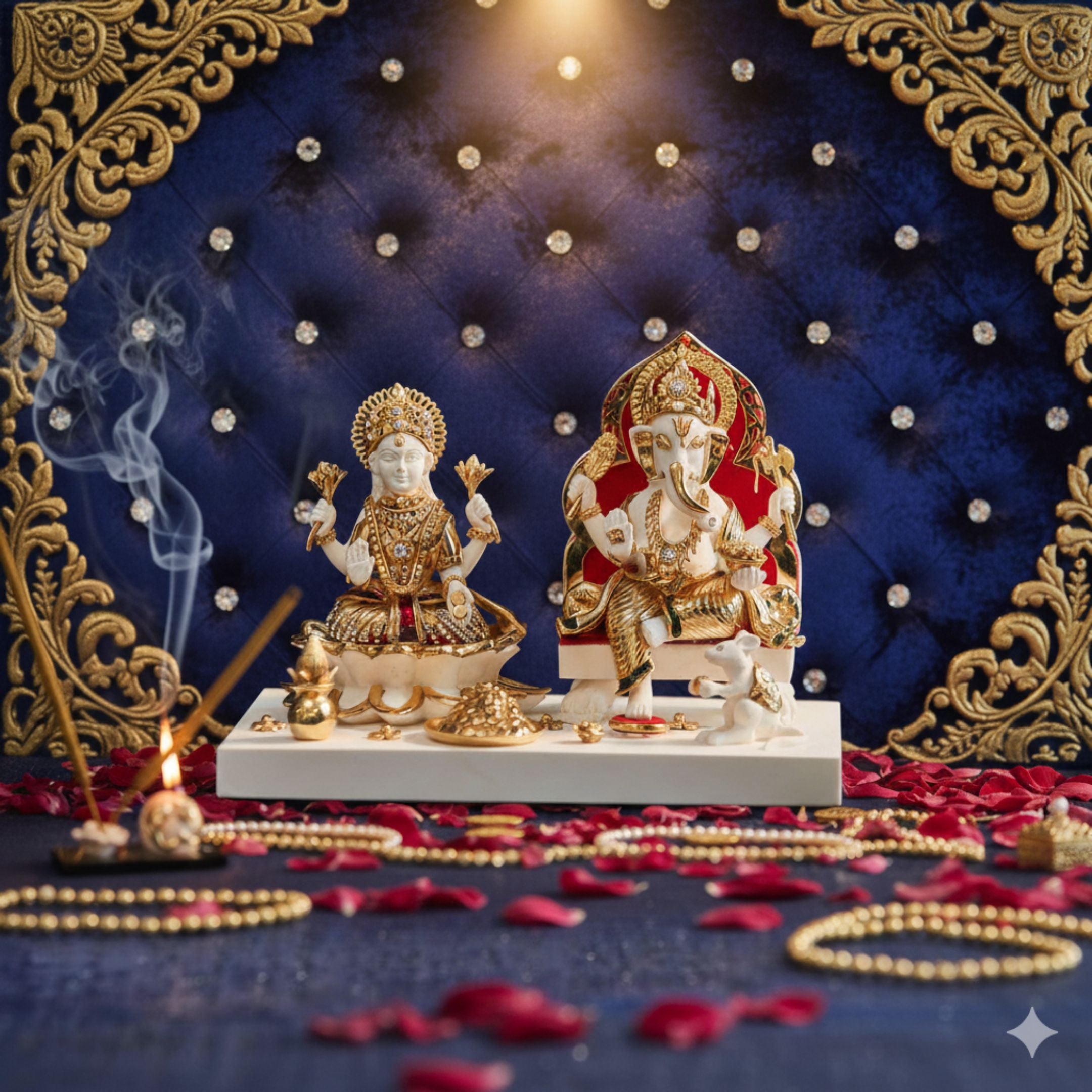 Set of Ganesha & Laxmi With Base Idol   Handcrafted Divine Masterpiece for Puja & Collectors ( H 13 CMS )