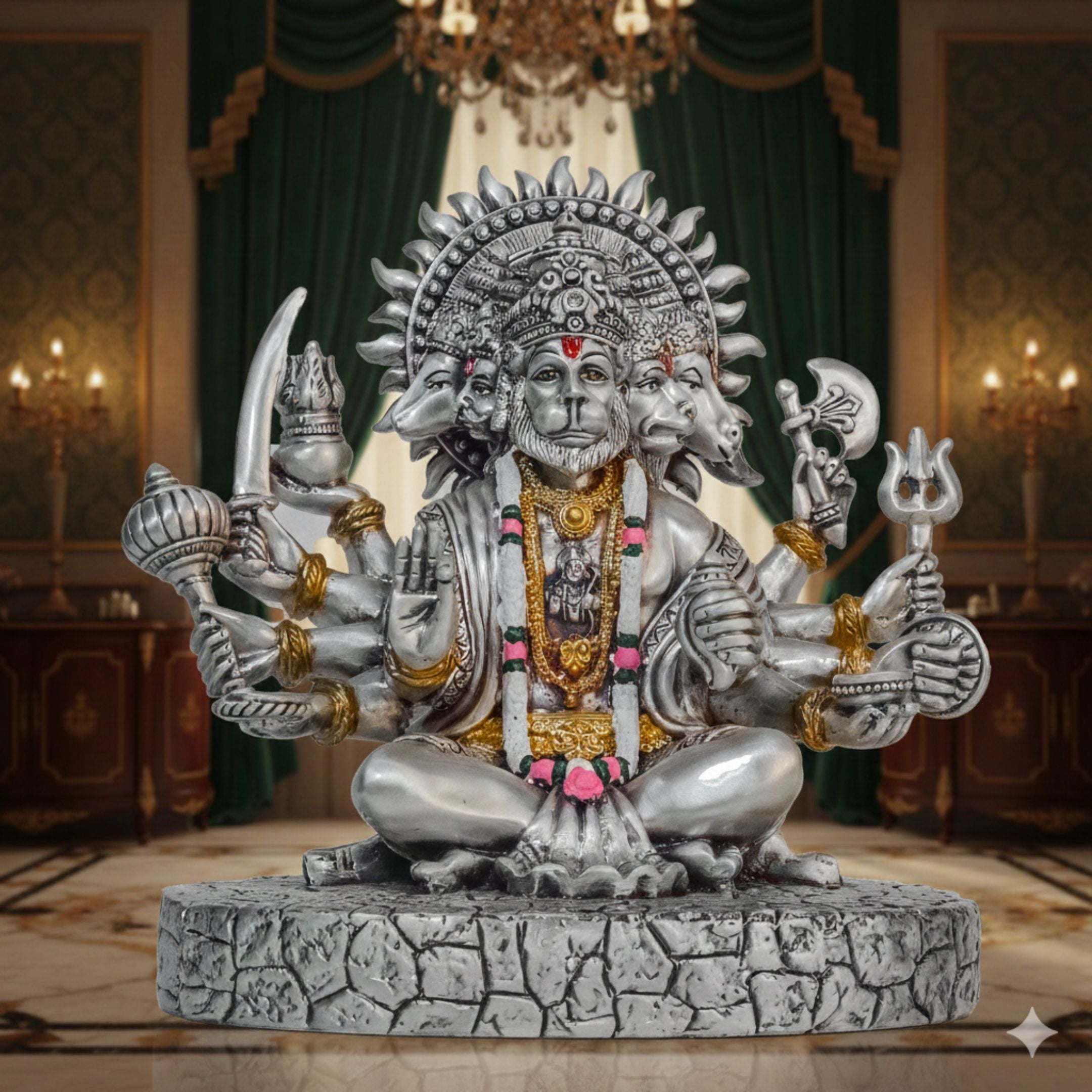 PUNCHMUKHI HANUMANJI   Idol in Sterling Silver — Handcrafted Divine Masterpiece for Puja & Collectors. ( H 18 CMS)