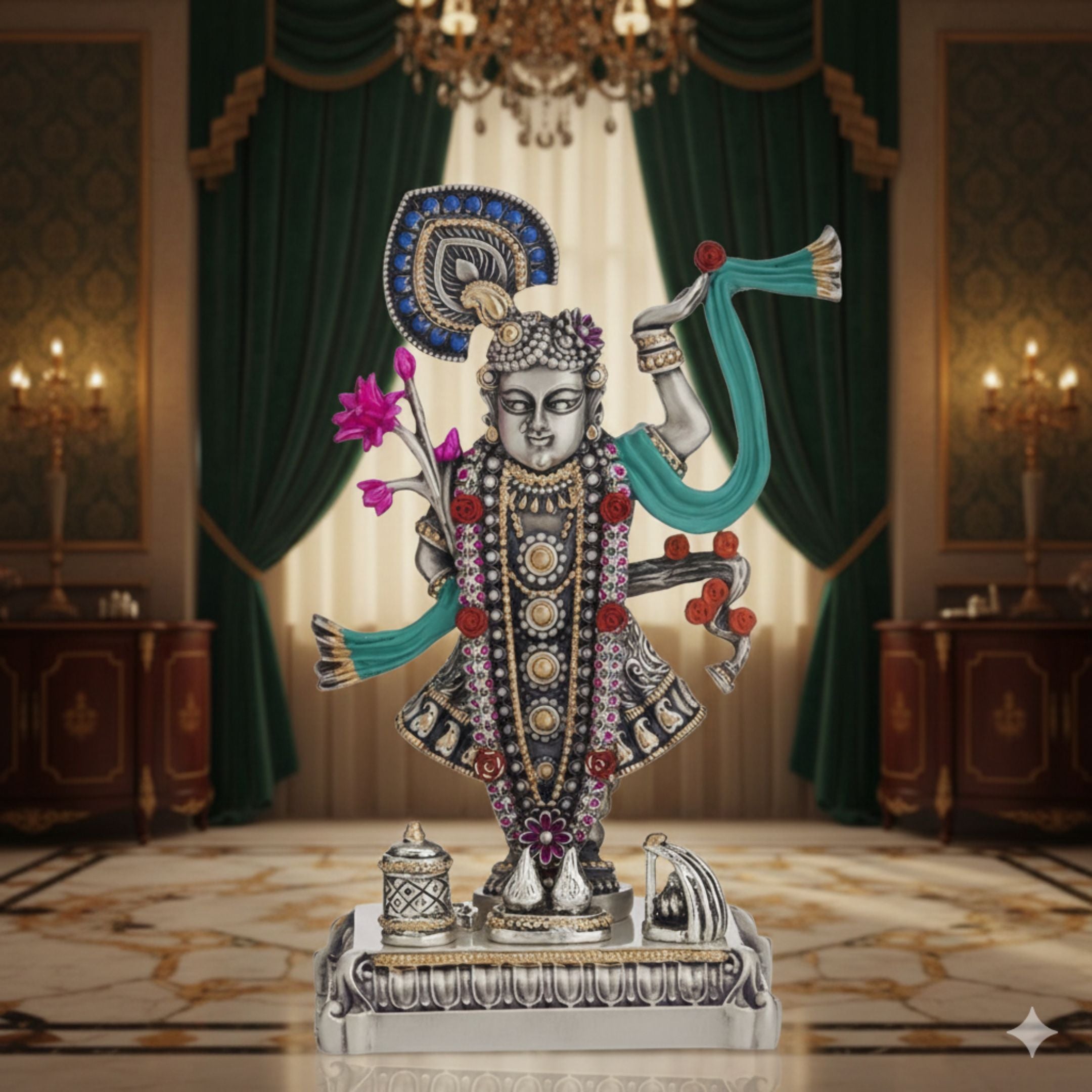 Goverdhan Idol – Beautiful Lord Krishna Lifting Goverdhan Hill Statue for Home Puja (21 cm)