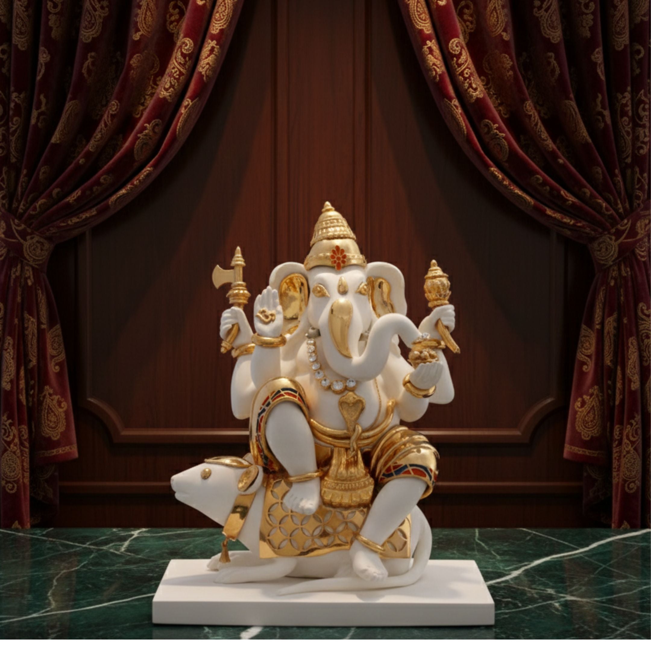 Vahan Ganesha Idol  Handcrafted Divine Masterpiece for Puja & Collectors. ( H 17 CM )