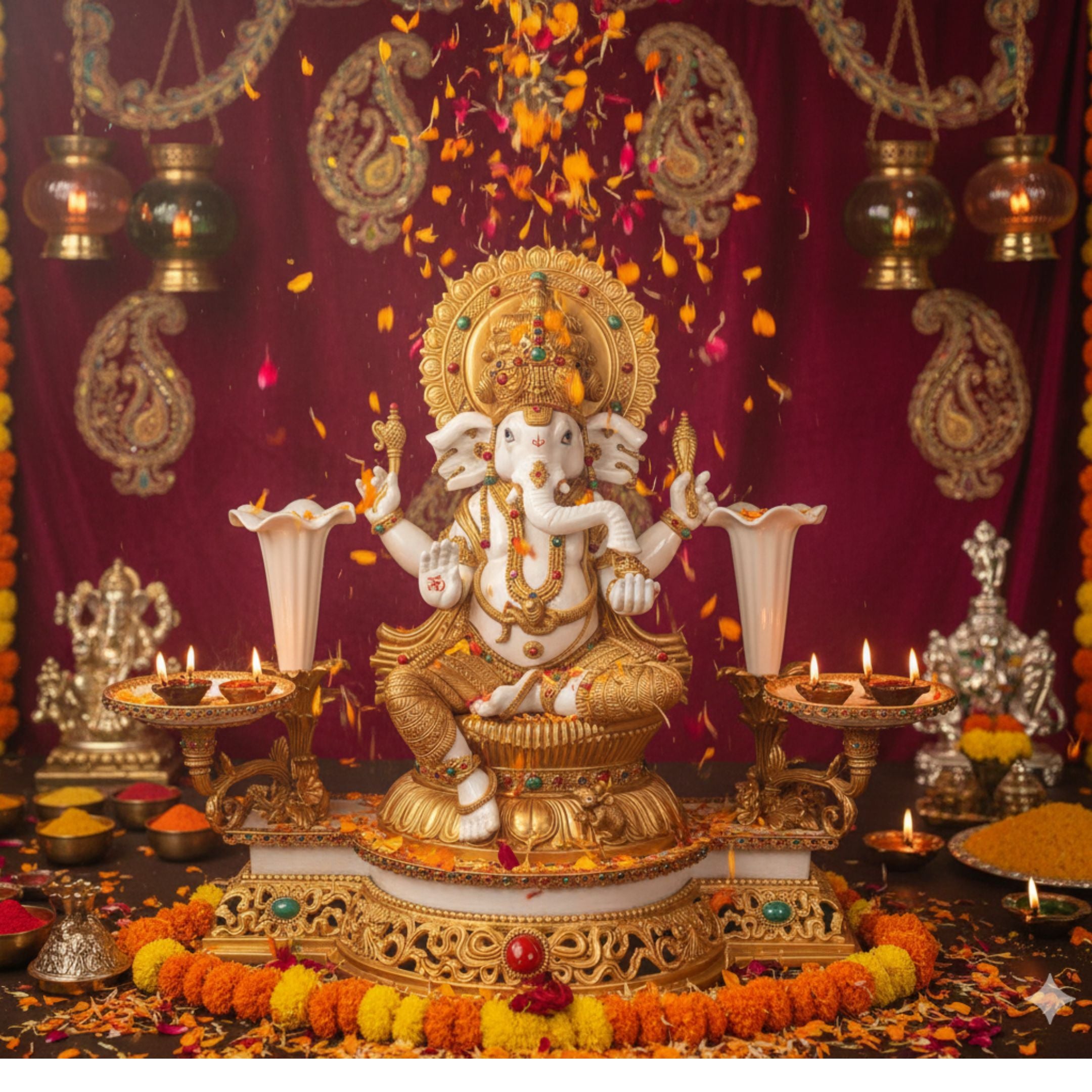 Chaturbhuj Idol – Exquisite Bronze & Porcelain Statue of Lord Vishnu for Home Puja (58 cm)