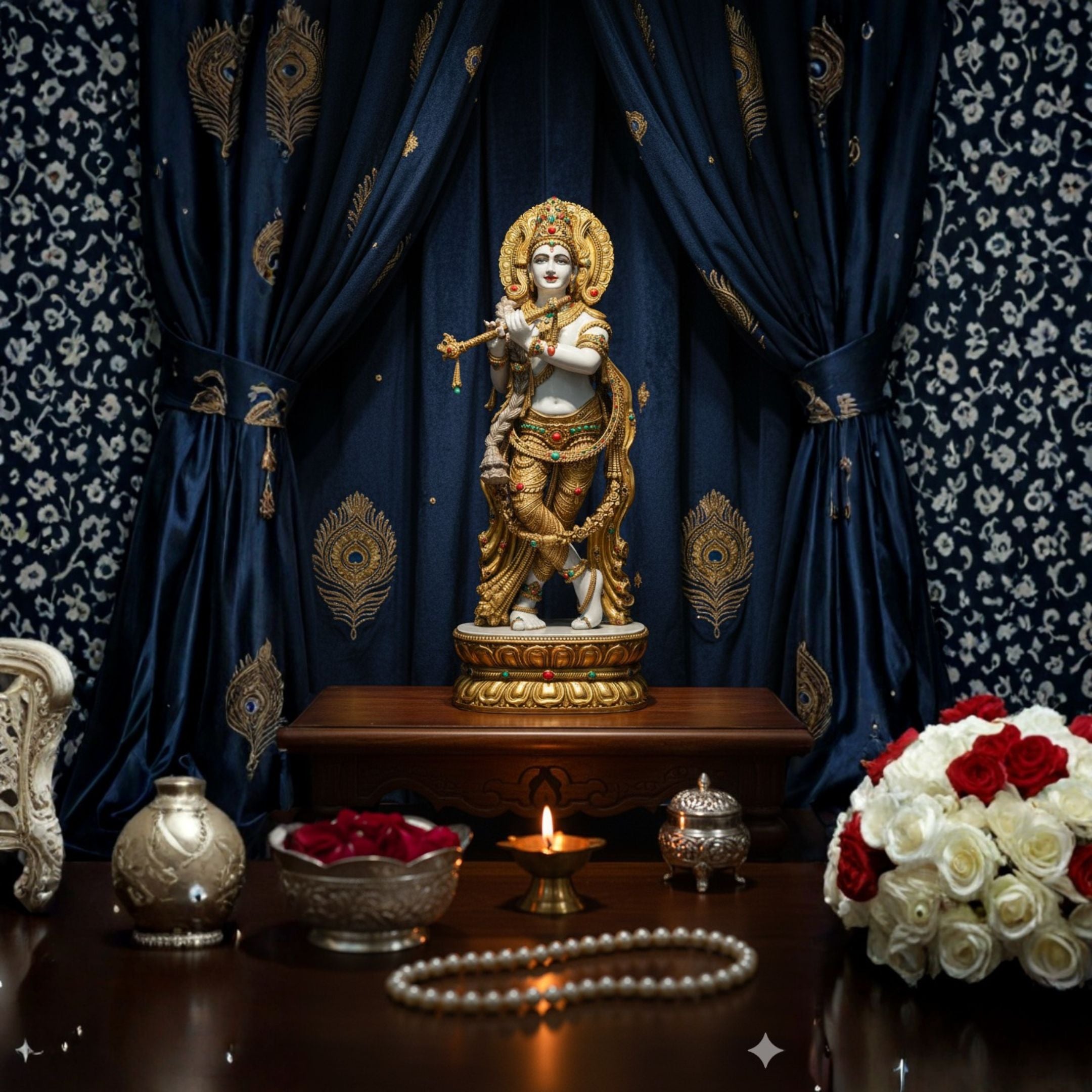 Murlidhar Idol – Handcrafted Bronze & Porcelain Lord Krishna Statue for Spiritual Decor (87 cm)