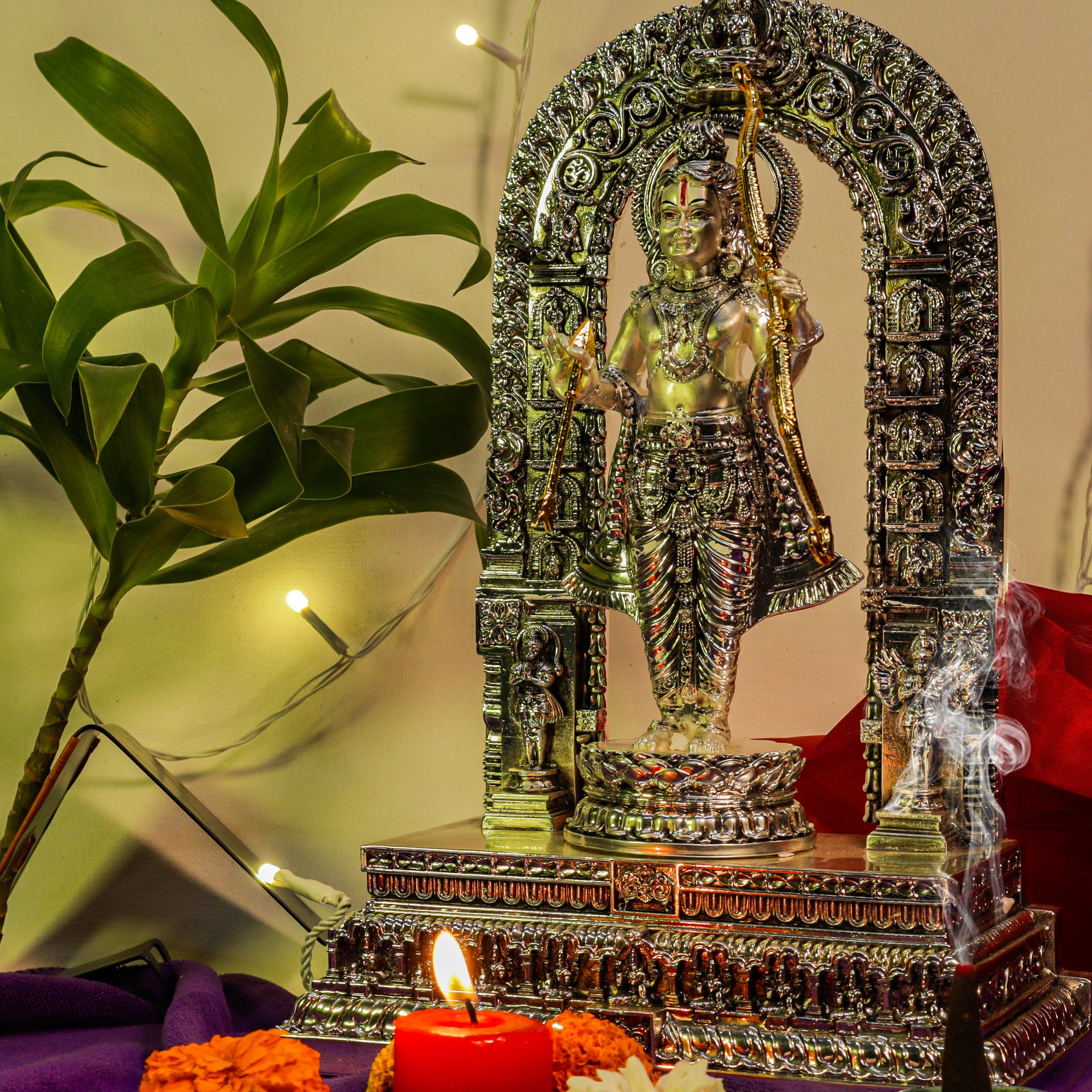 Ramlala in Silver Metal & Emery Idol – Handcrafted Divine Masterpiece for Puja & Collectors | 28 cm