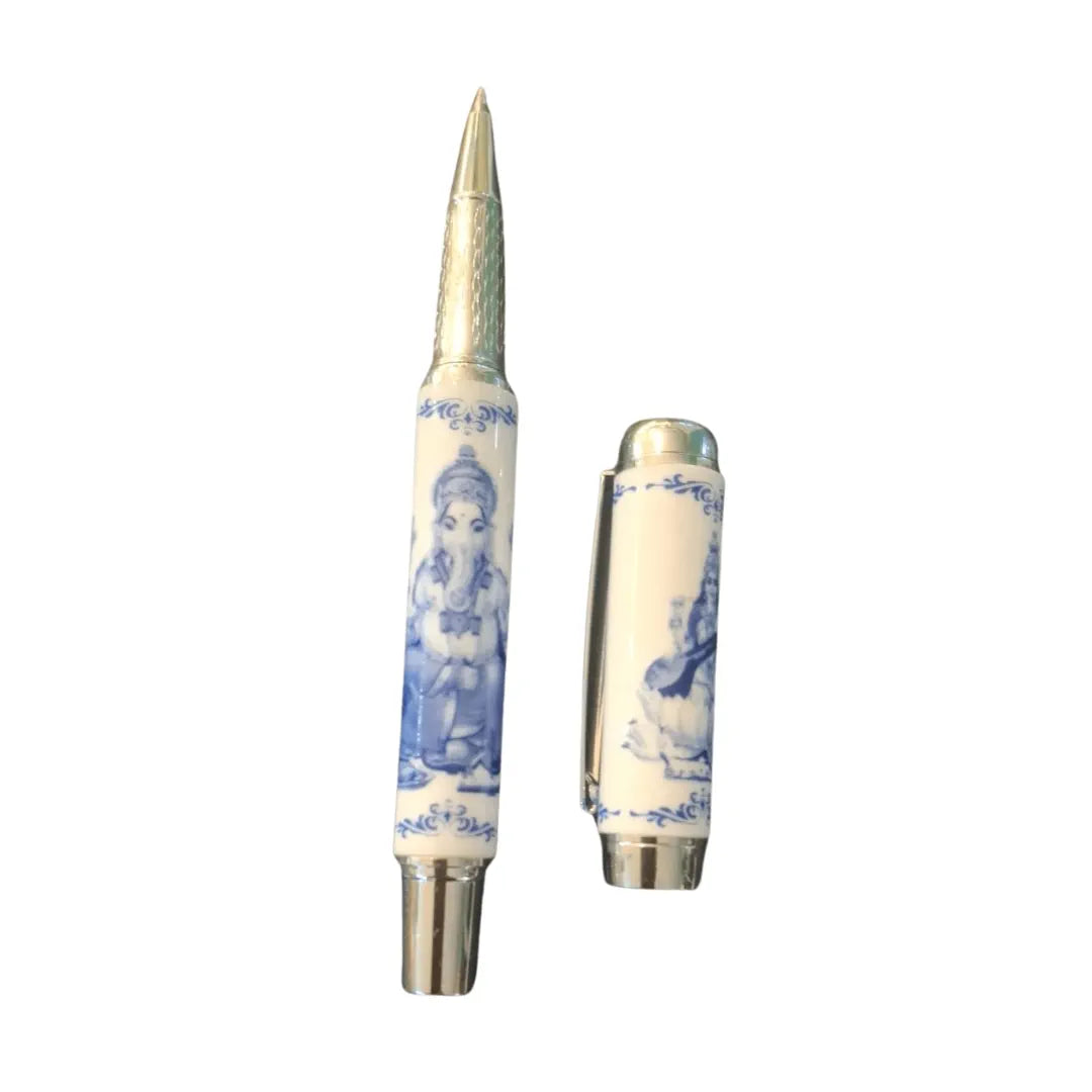 Shri Ganesh Engraved Roller Ball Pen with table clock