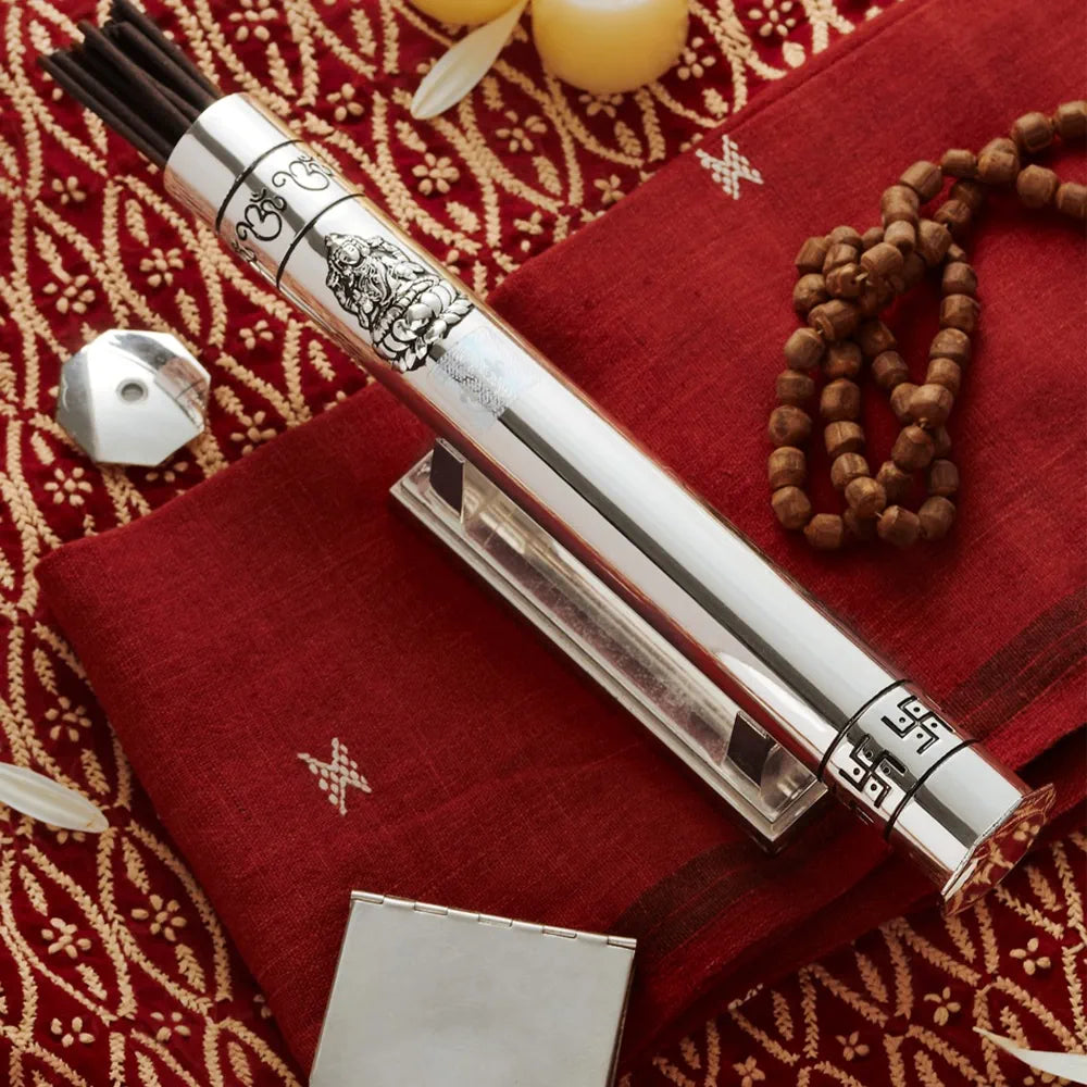 Divine Incense Case — Silver-Plated Holder for Puja & Home Décor