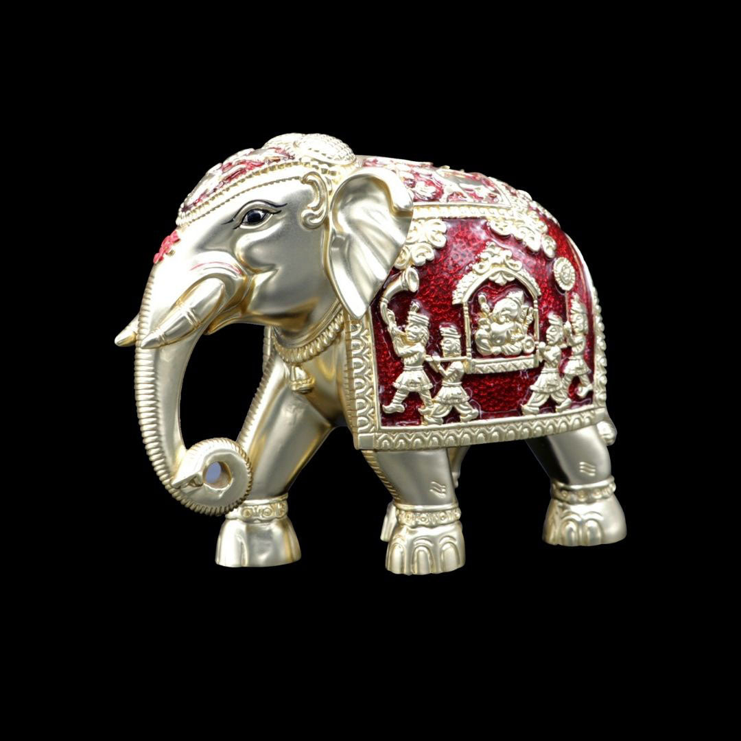 Elephant Figurine in Silver Matte with Golden Border – Elegant Home Décor. ( H 15 CMS)