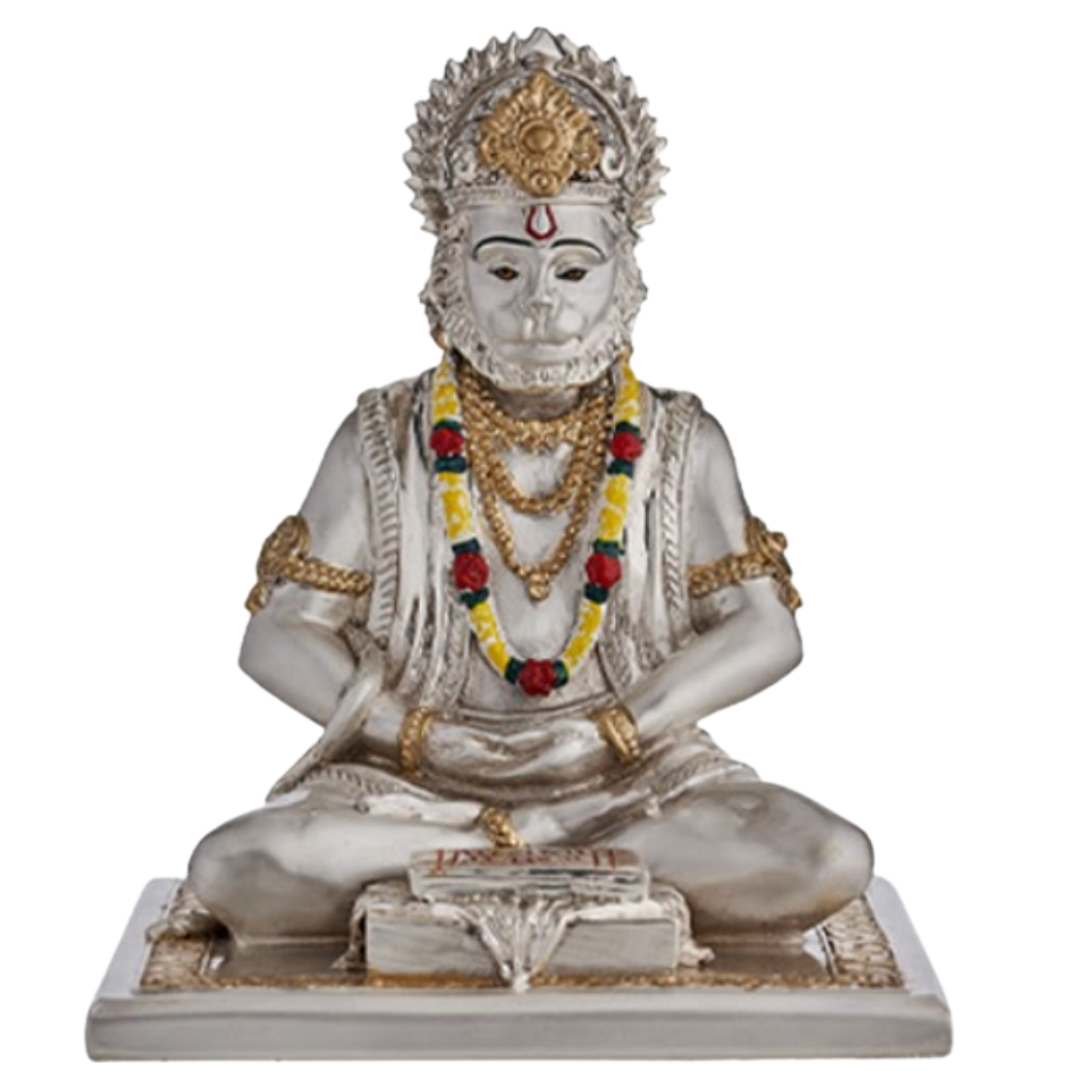 MEDITATING HANUMAN JI SMALL Idol in Sterling Silver — Handcrafted Divine Masterpiece for Puja & Collectors. ( H 9 CM )