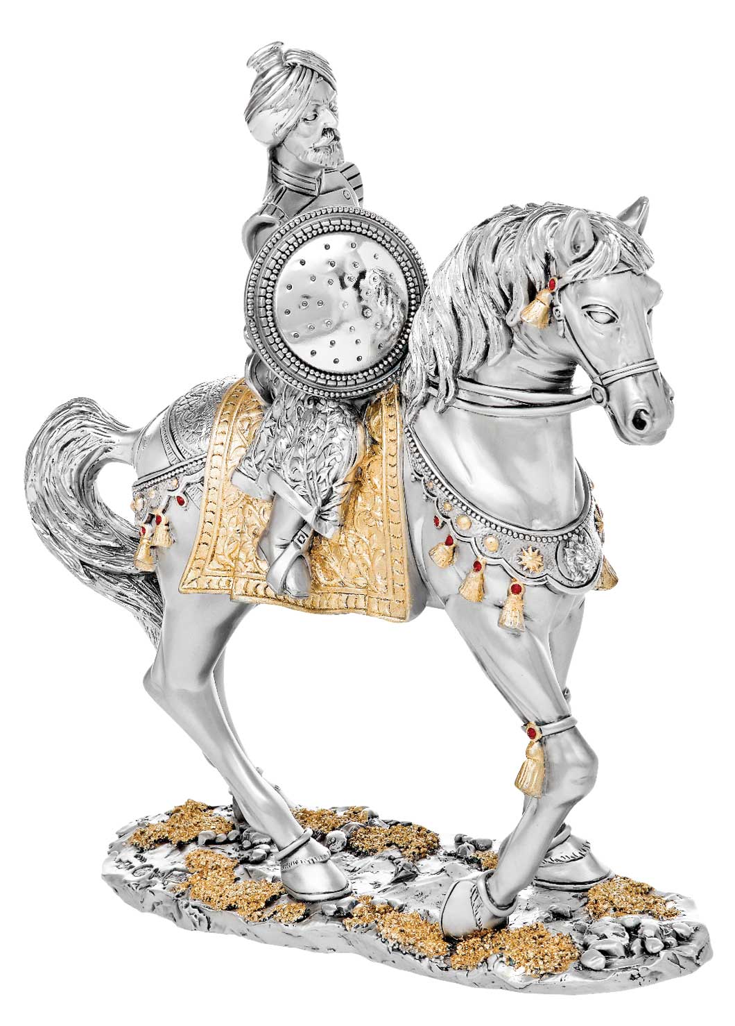 STATUE - SOLDIER IN HORSE""Idol in Sterling Silver — Handcrafted Divine Masterpiece for Puja & Collectors ( H 31 CM )