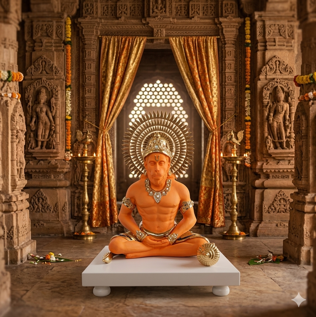 "Meditating Hanuman ji Idol — Handcrafted Divine Masterpiece for Puja & Collectors. ( H 21 CM)