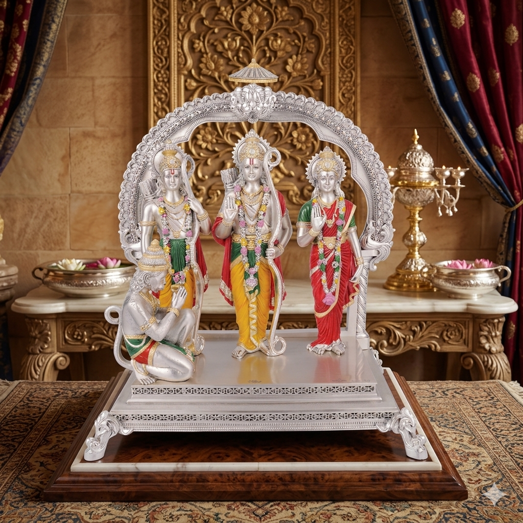 NEW RAM DARBAR  Idol in Sterling Silver — Handcrafted Divine Masterpiece for Puja & Collectors. ( H 51 CM)