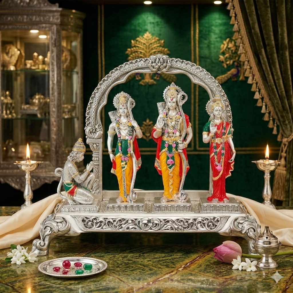 NEW RAM DARBAR  Idol in Sterling Silver — Handcrafted Divine Masterpiece for Puja & Collectors. ( H 33 CMS)