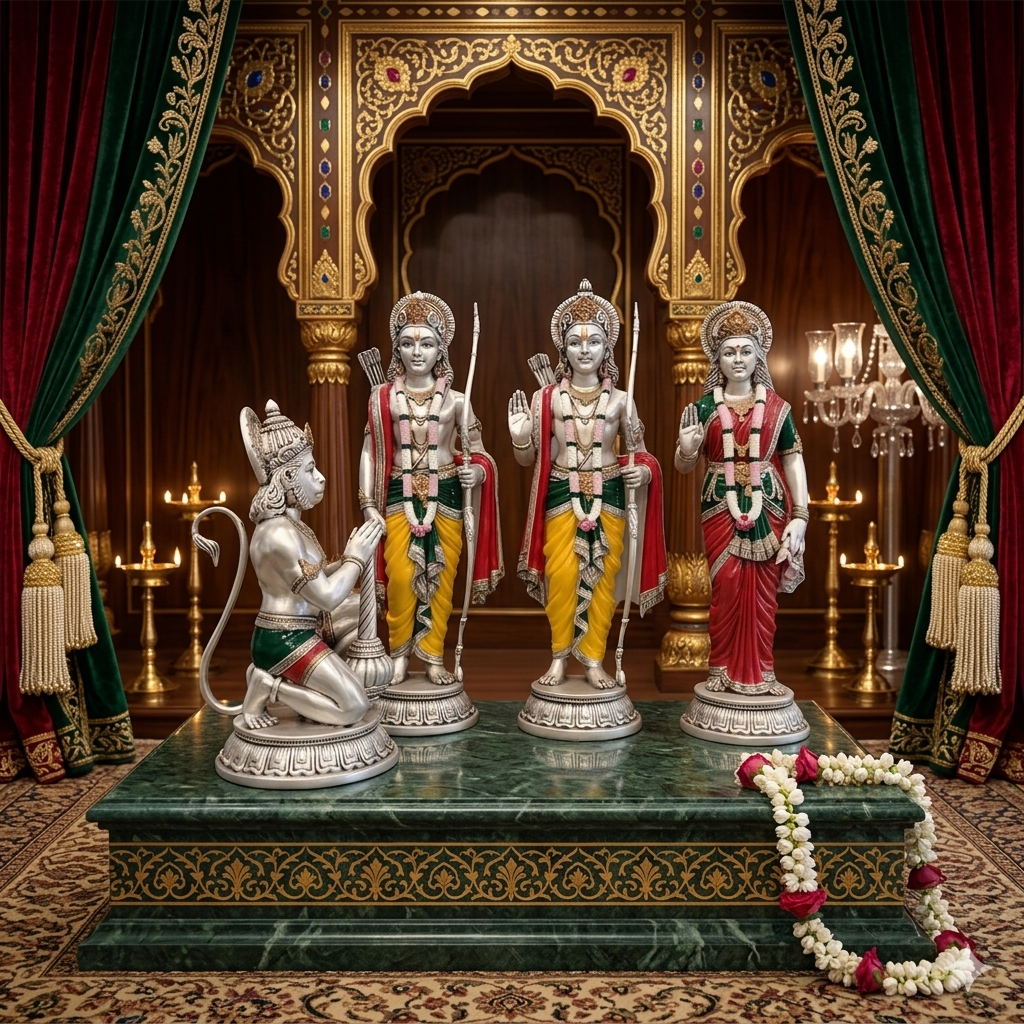 "NEW RAM DARBAR  (Without  Wooden Base) Idol in Sterling Silver — Handcrafted Divine Masterpiece for Puja & Collectors"