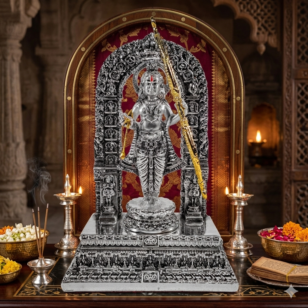 RAMLALA IN SILVER MET & EMERY  Idol in Sterling Silver — Handcrafted Divine Masterpiece for Puja & Collectors. ( H 28 CM)
