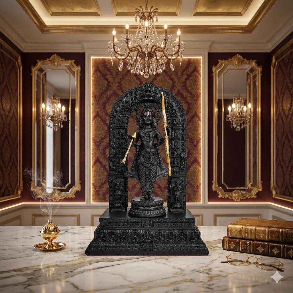 RAMLALA IN BLACK "Idol in Sterling Silver — Handcrafted Divine Masterpiece for Puja & Collectors. (H 23 CM)