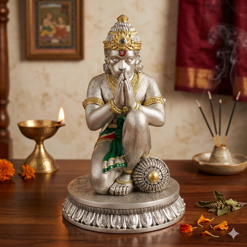 BLESSED  HANUMANJI   Idol in Sterling Silver — Handcrafted Divine Masterpiece for Puja & Collectors. ( H 45 CM)