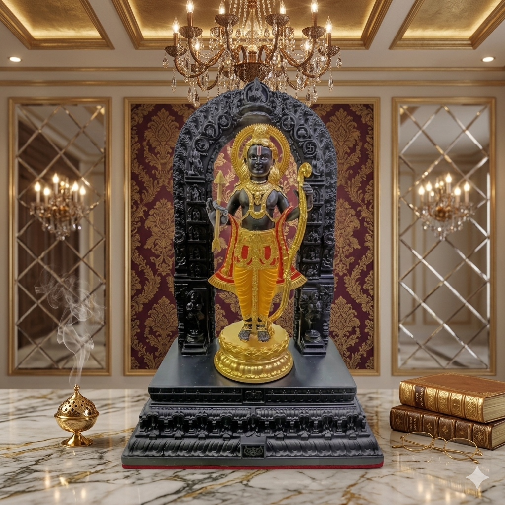 AYODHYA'S RAMLALA IN BLACK GOLD IDOL — Handcrafted Divine Masterpiece for Puja & Collectors. ( H 23 CM)