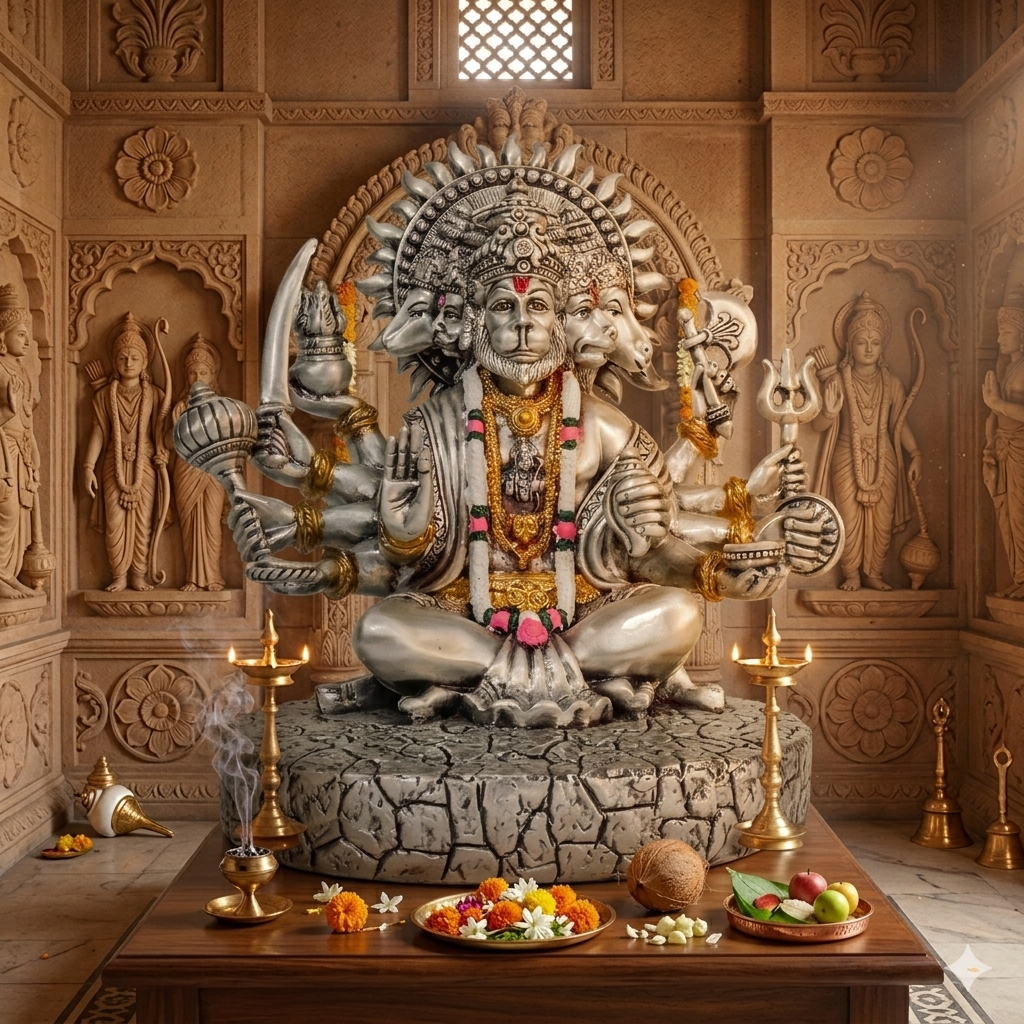 Panchmukhi Hanumanji Idol – Five-Faced Hanuman Statue for Powerful Spiritual Blessings (18 cm)