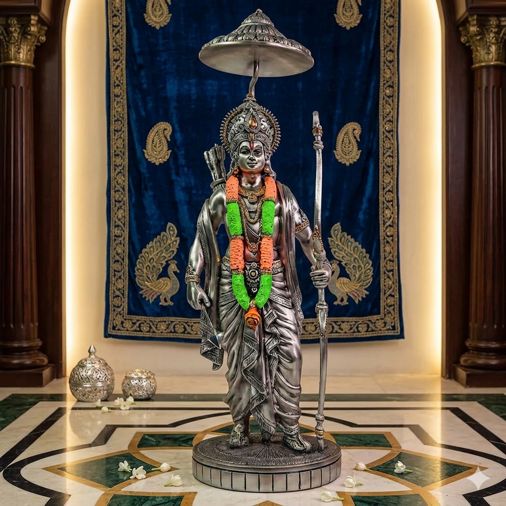 Ayodhya's Ram Idol in Sterling Silver — Handcrafted Divine Masterpiece for Puja & Collectors (43 cm)