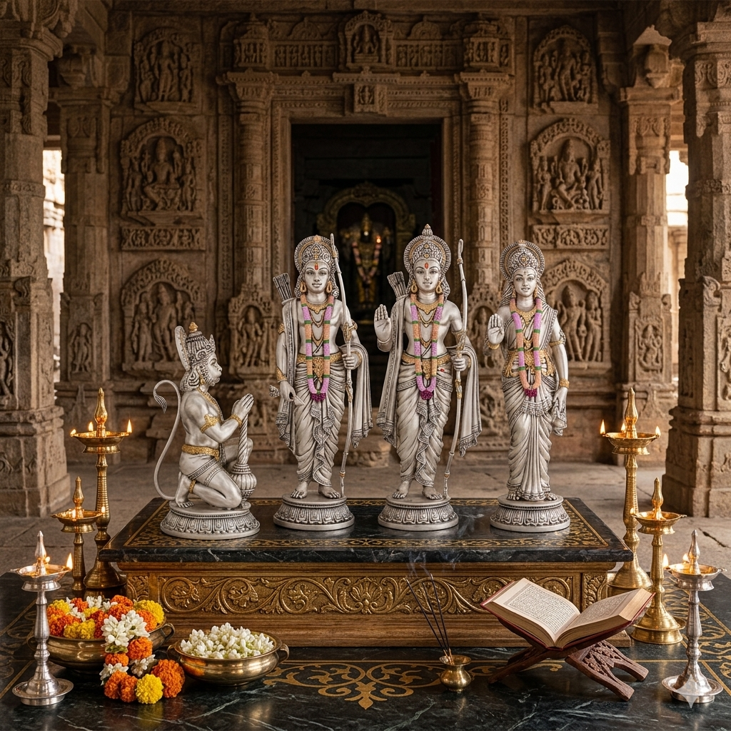 New Ram Darbar Idol – Divine Ram, Sita, Lakshman & Hanuman Statue for Home Temple