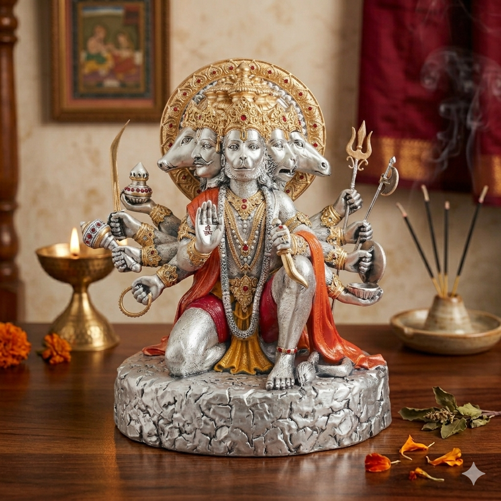 PANCHMUKHI HANUMAN  "Idol in Sterling Silver — Handcrafted Divine Masterpiece for Puja & Collectors 30 CM