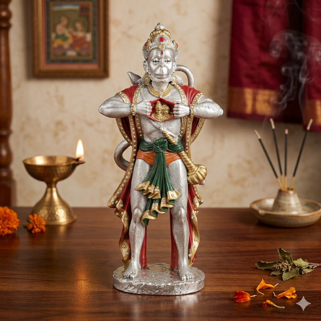 Ram bakht  HANUMAN JI Idol in Sterling Silver — Handcrafted Divine Masterpiece for Puja & Collectors. ( H 51 CM)
