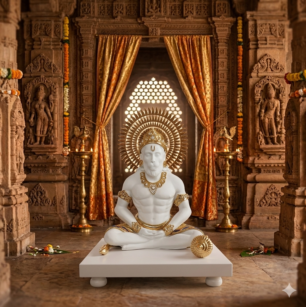 Meditating Hanumanji with Base Idol Handcrafted Divine Masterpiece for Puja & Collectors. ( H 21 CMS )