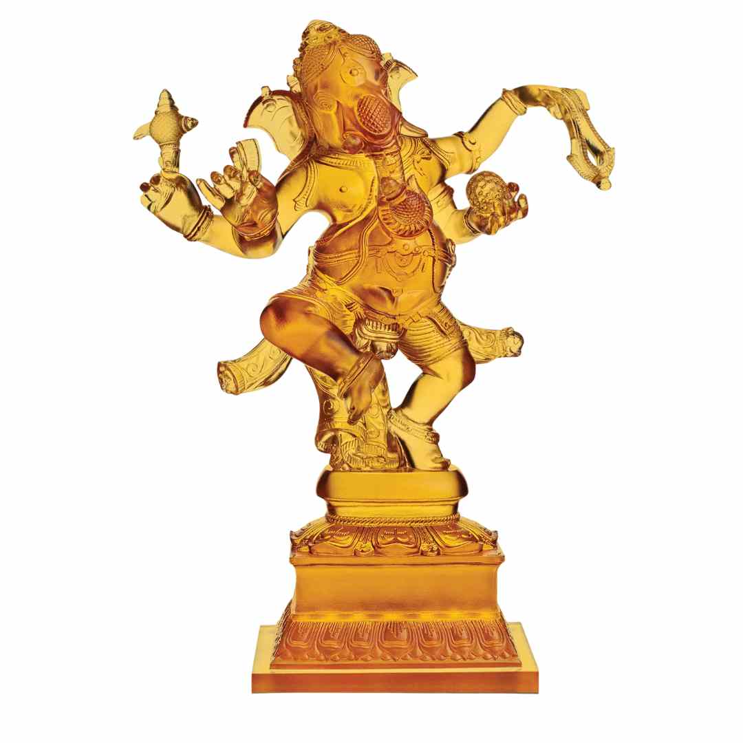 Crystal Dancing Ganesha – Amber Edition Lord Ganesha Statue for Home & Office Decor (27 cm)