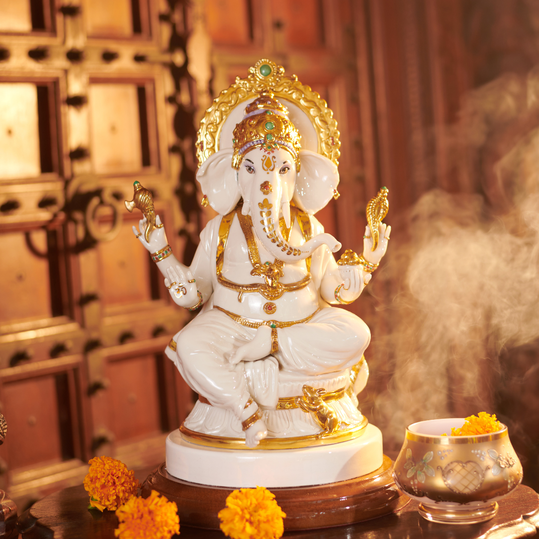 DEVYANSH (wooden base) "Idol in Porcelain — Handcrafted Divine Masterpiece for Puja & Collectors ( H 40 cm)