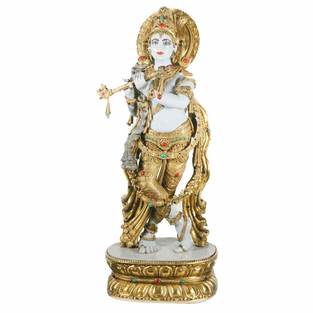 Murlidhar Idol – Handcrafted Bronze & Porcelain Lord Krishna Statue for Spiritual Decor (87 cm)