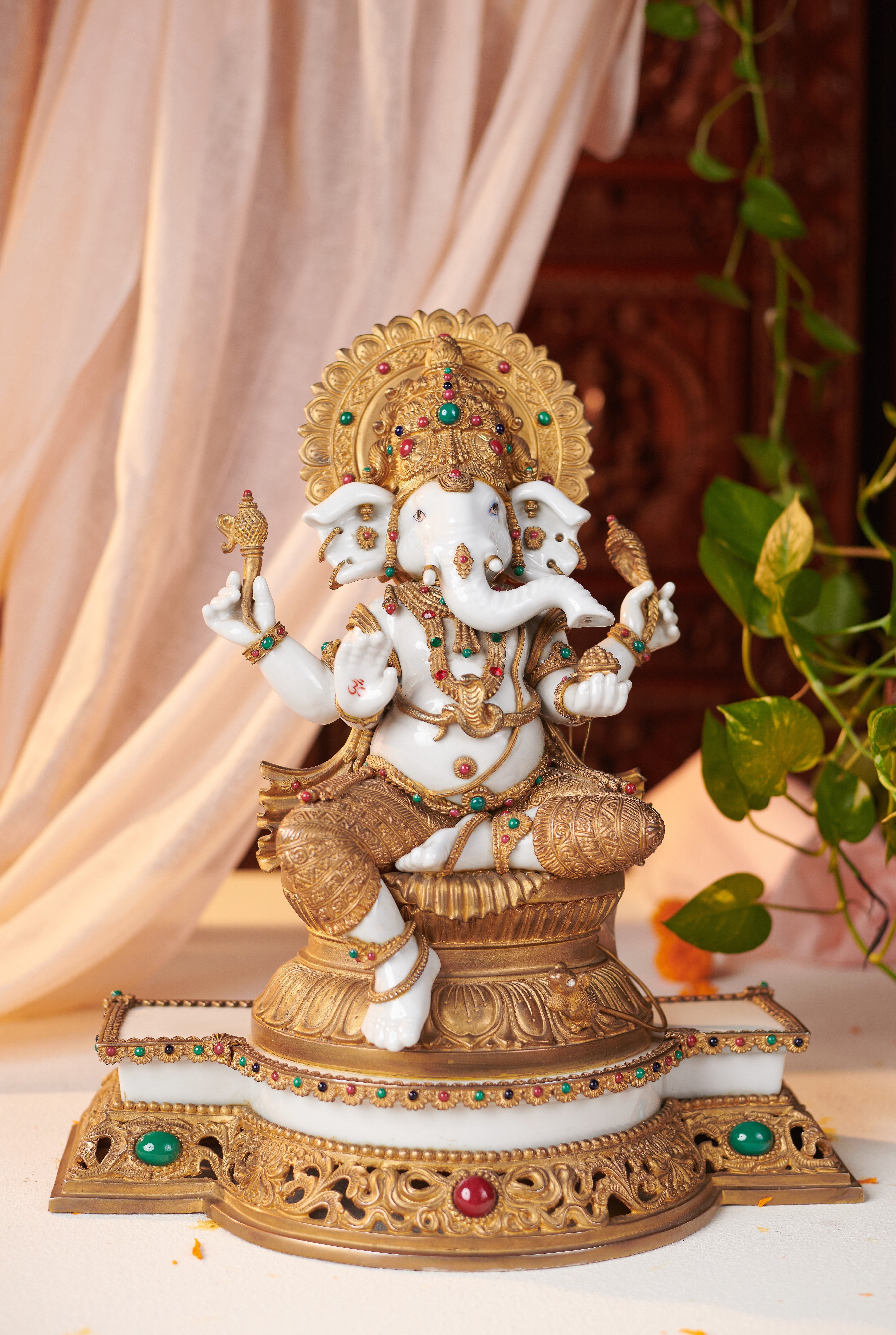 "GAJANANA Idol in Bronze & Porcelain-  Handcrafted Divine Masterpiece for Puja & Collectors ( H 45 CM )