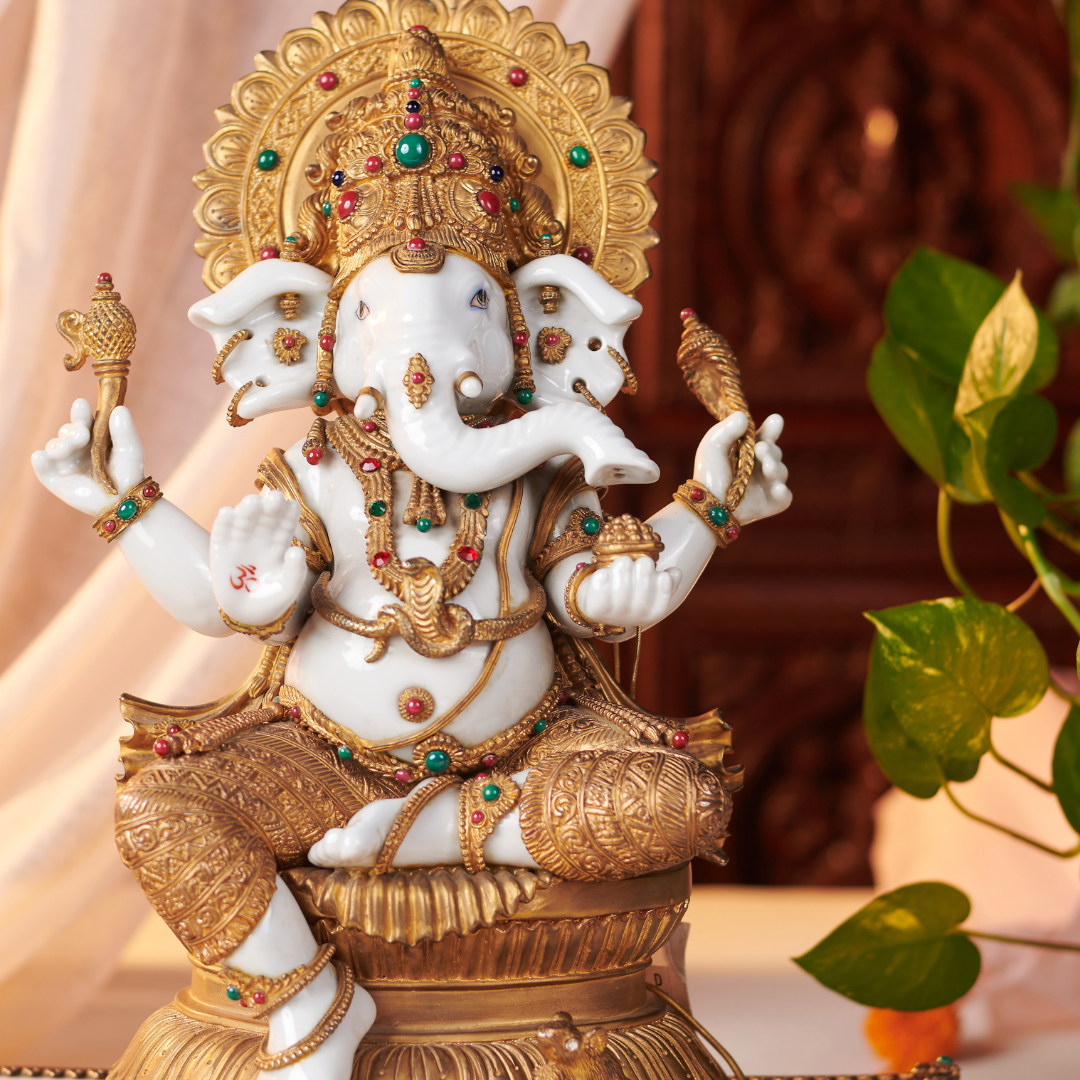 Gajanan Idol – Handcrafted Bronze & Porcelain Lord Ganesha Statue for Puja & Decor (45 cm)