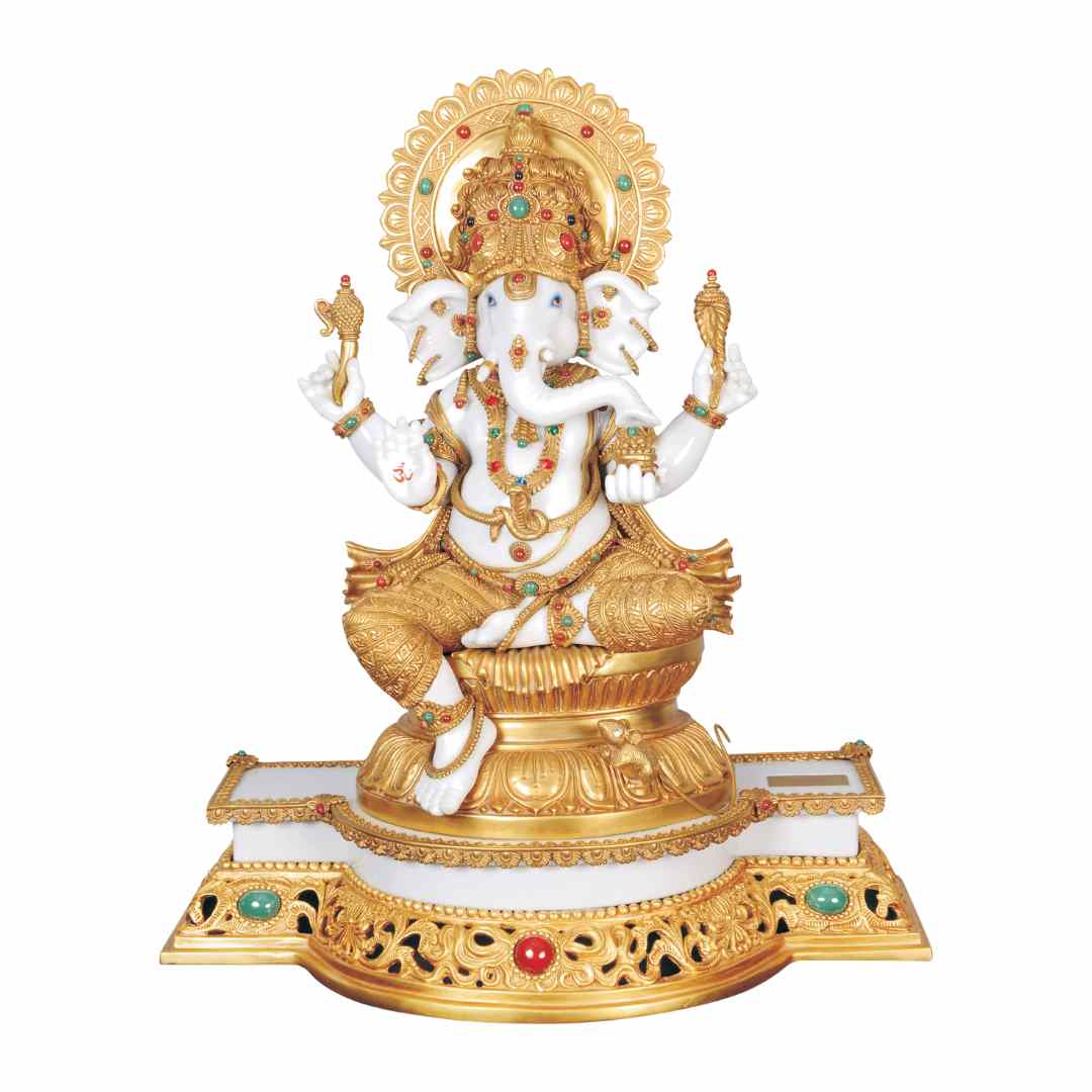Gajanan Idol – Handcrafted Bronze & Porcelain Lord Ganesha Statue for Puja & Decor (45 cm)