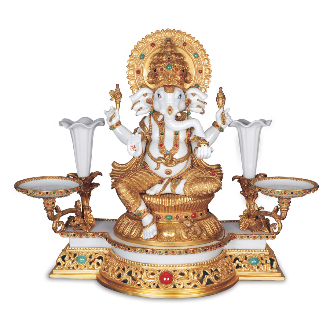 "CHATURBHUJ Idol in Bronze & Porcelain-  Handcrafted Divine Masterpiece for Puja & Collectors ( H 58 CM )