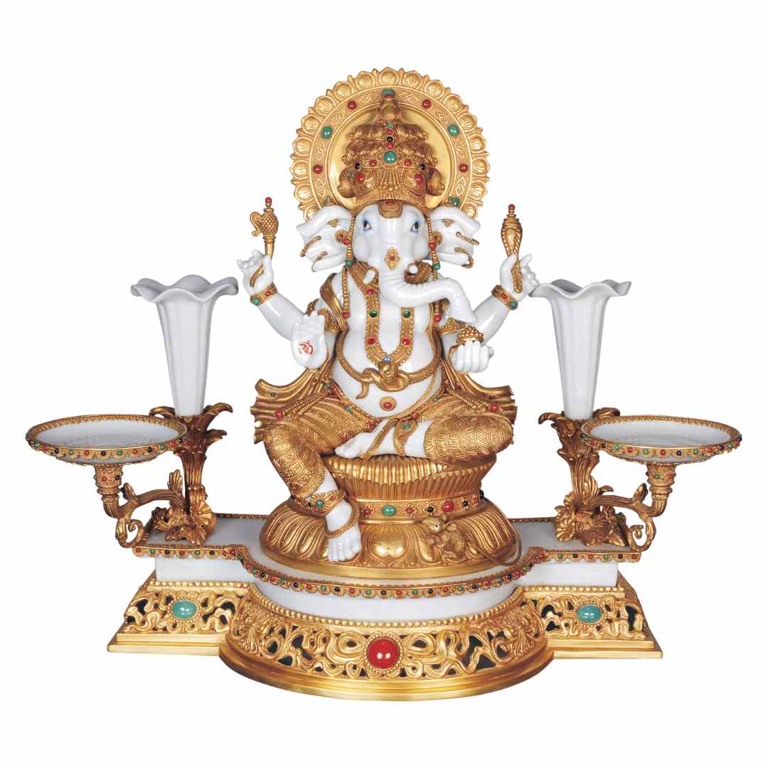 Chaturbhuj Idol – Exquisite Bronze & Porcelain Statue of Lord Vishnu for Home Puja (58 cm)