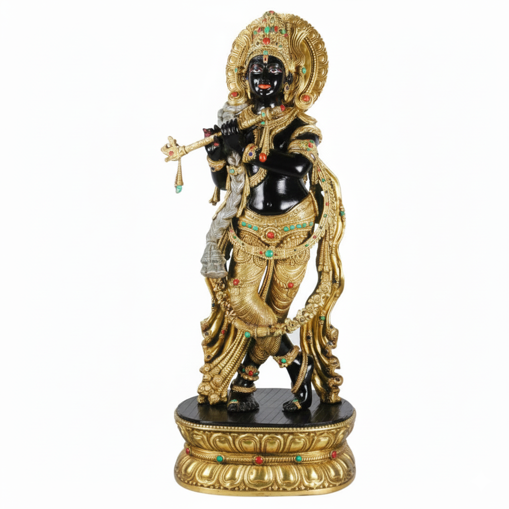 "MURLIDHAR  (B ) Idol In  Bronze & Porcelain"  Handcrafted Divine Masterpiece for Puja & Collectors ( H 87 CM)