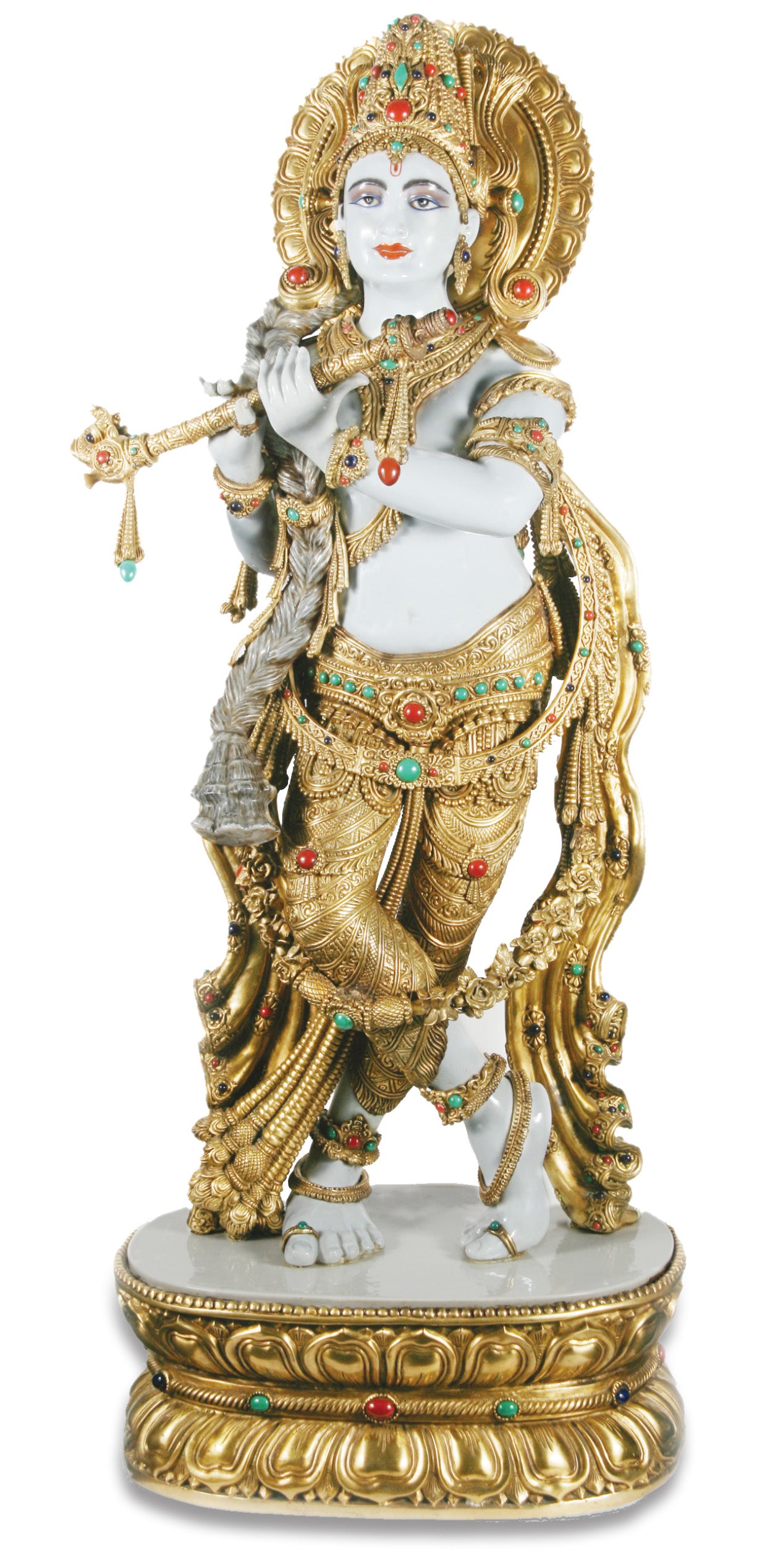 "MURLIDHAR  Idol ( W) In  Gold ,Bronze & Porcelain"  Handcrafted Divine Masterpiece for Puja & Collectors ( H 87 CM)