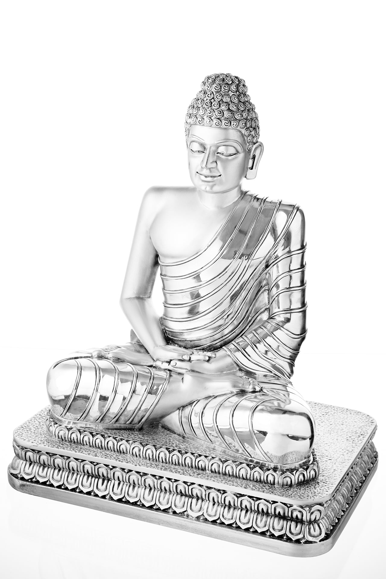MEDITATING BUDDHA  Idol in Sterling Silver — Handcrafted Divine Masterpiece for Puja & Collectors ( H 29 CM )