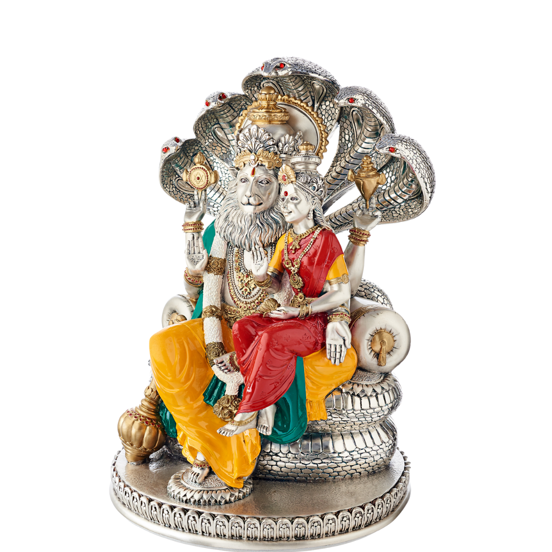 LAXMI NARASIMHA Idol in Sterling Silver — Handcrafted Divine Masterpiece for Puja & Collectors"