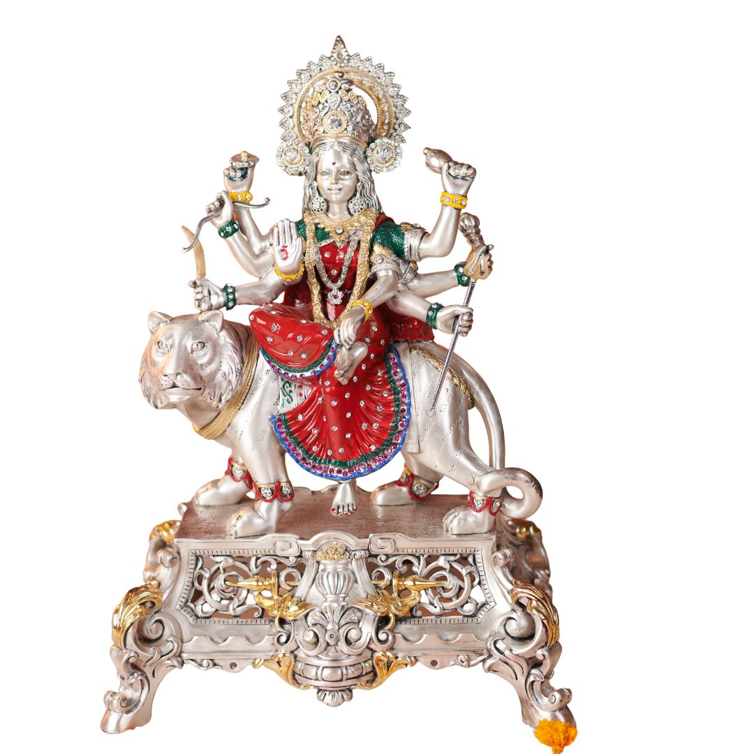 MAA DURGA  Idol in Sterling Silver — Handcrafted Divine Masterpiece for Puja & Collectors. ( H 46 CM)