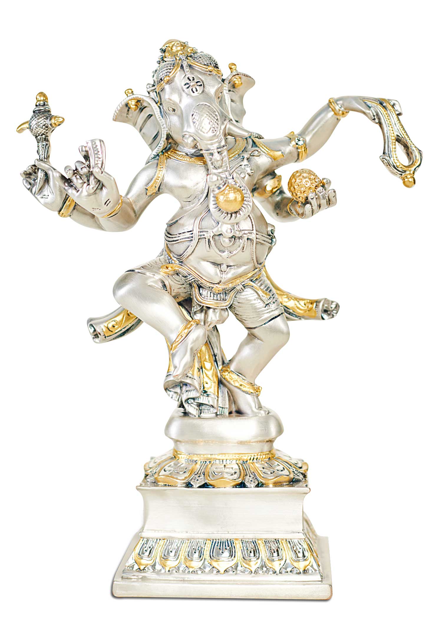 DANCING GANESHA "Idol in Sterling Silver — Handcrafted Divine Masterpiece for Puja & Collectors ( H 26 CM)"