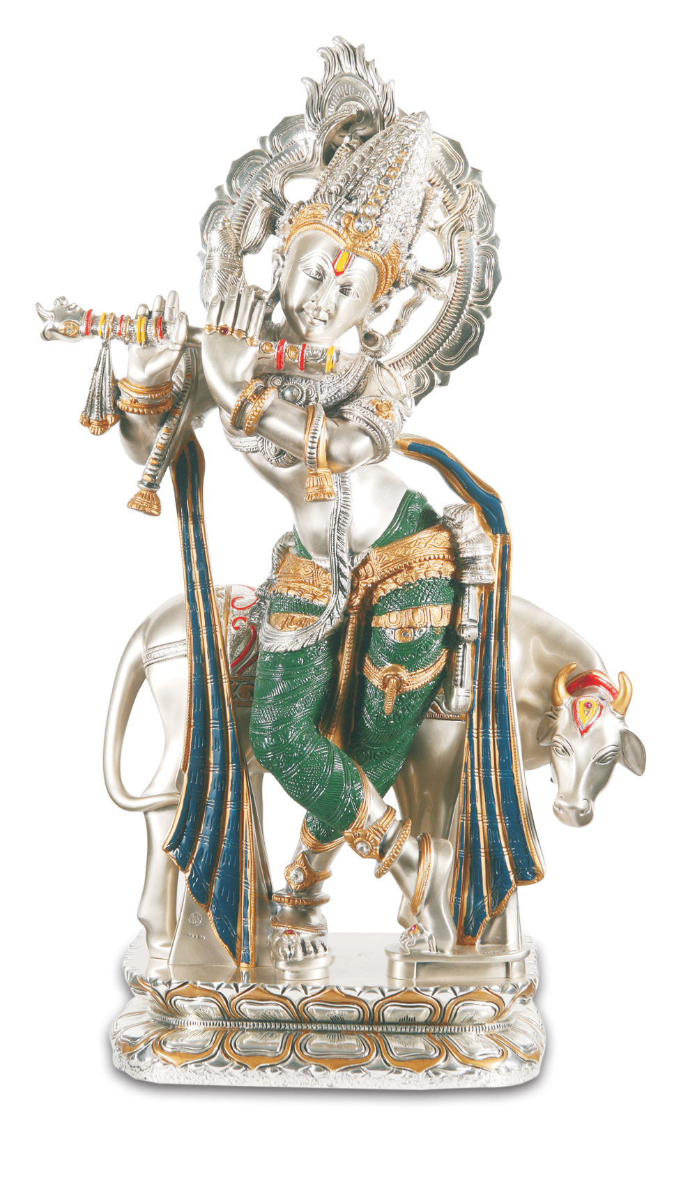 KRISHNA EMERALD  "Idol in Sterling Silver — Handcrafted Divine Masterpiece for Puja & Collectors ( H 55 CM )